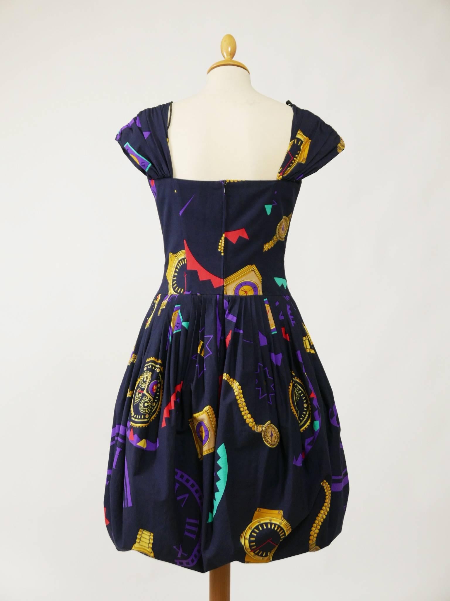 Black 1980s LOUIS FÈRAUD Novelty Print Balloon Dress For Sale