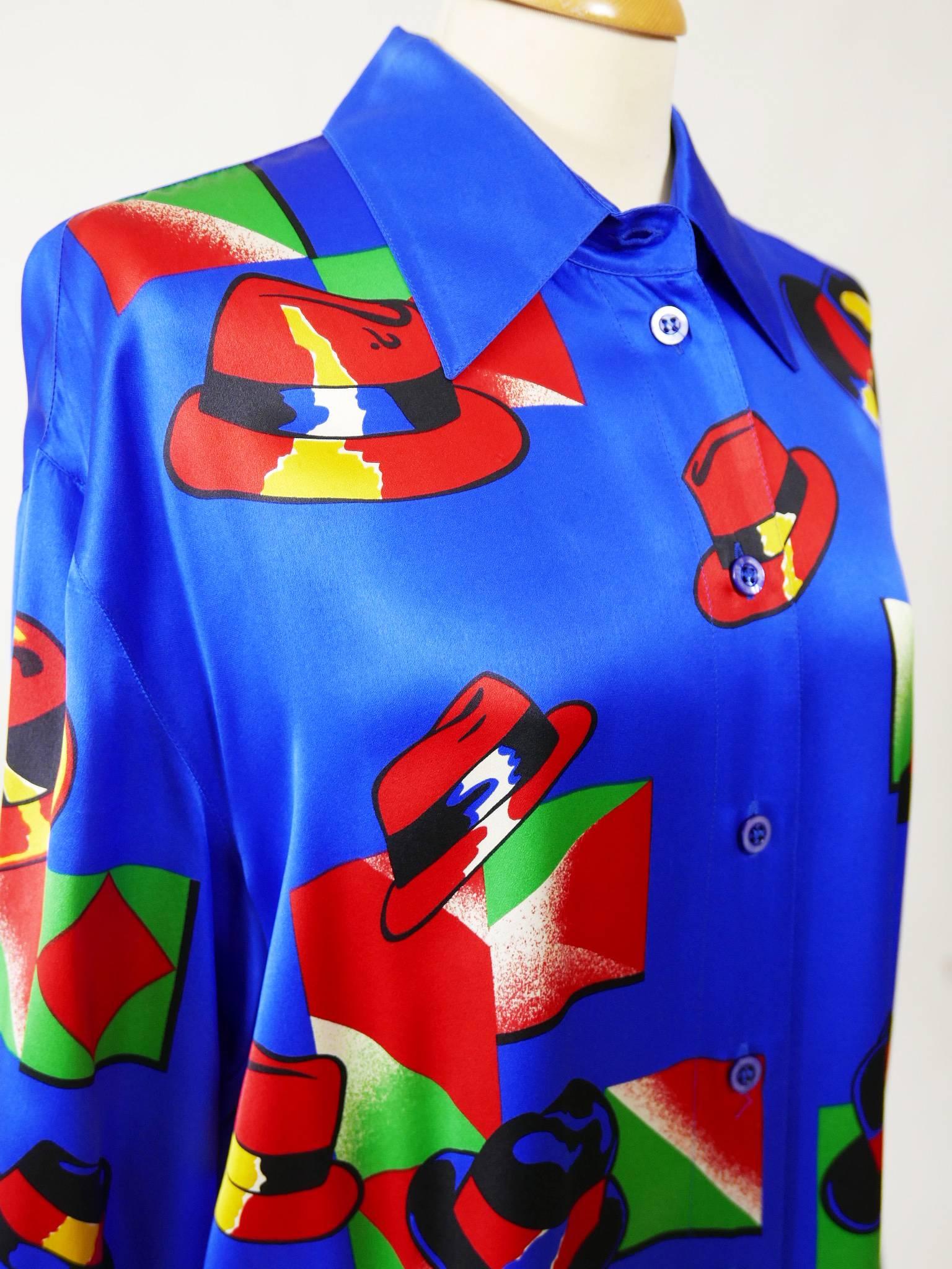 1990s ESCADA Novelty Print Silk Shirt In Excellent Condition In Milan, Italy