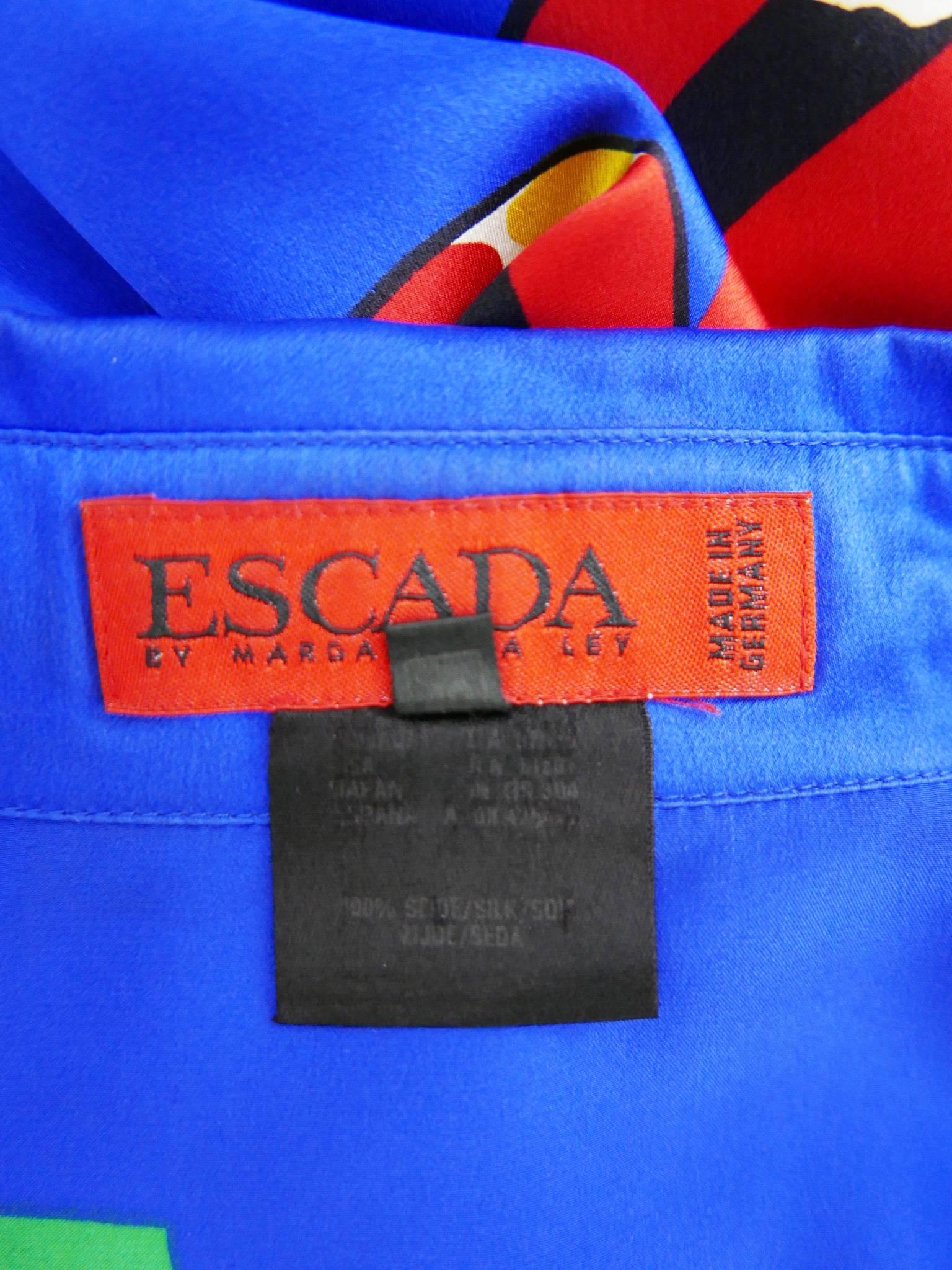 1990s ESCADA Novelty Print Silk Shirt 1