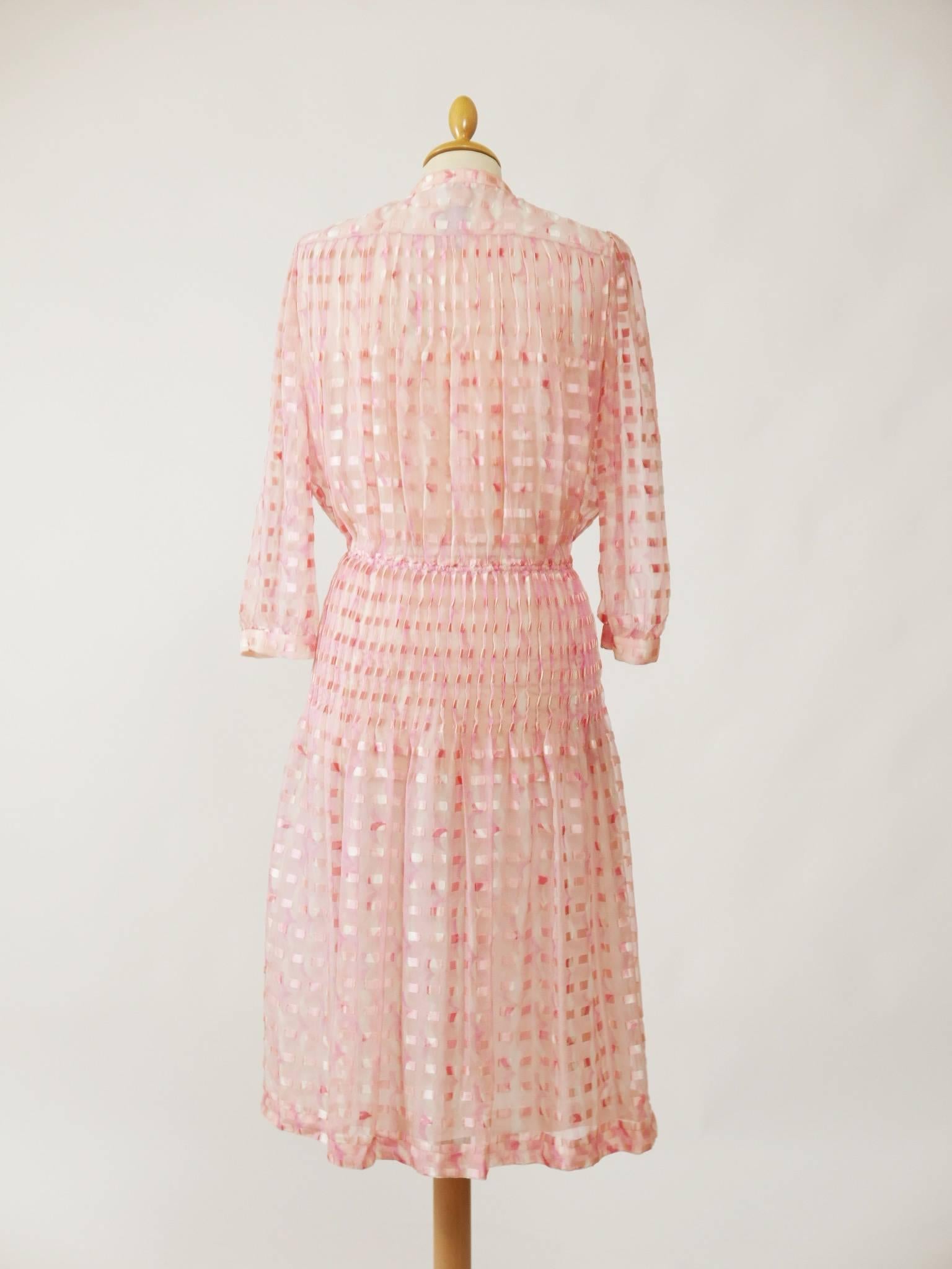 Beige 1970s COURREGES Pink Silk Pleateds Dress