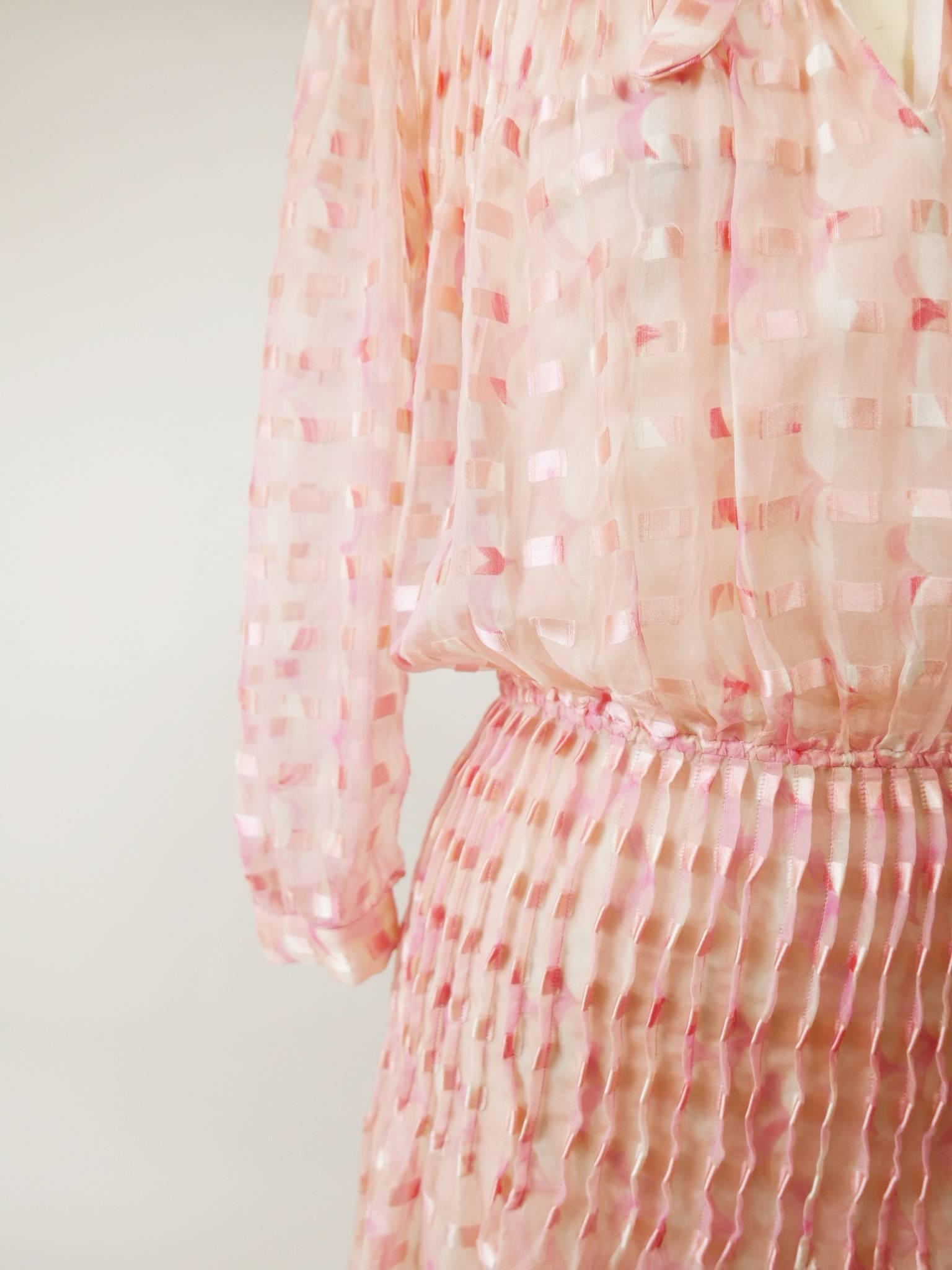 1970s COURREGES Pink Silk Pleateds Dress 1