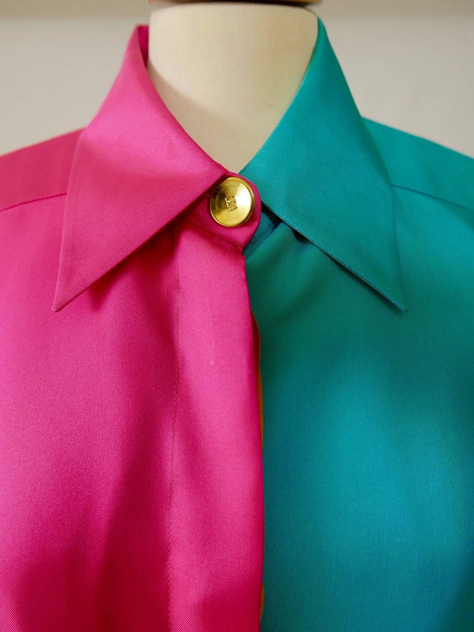 Women's 1990s GIANFRANCO FERRE' Oversize Panel Colors Silk Maxi Shirt