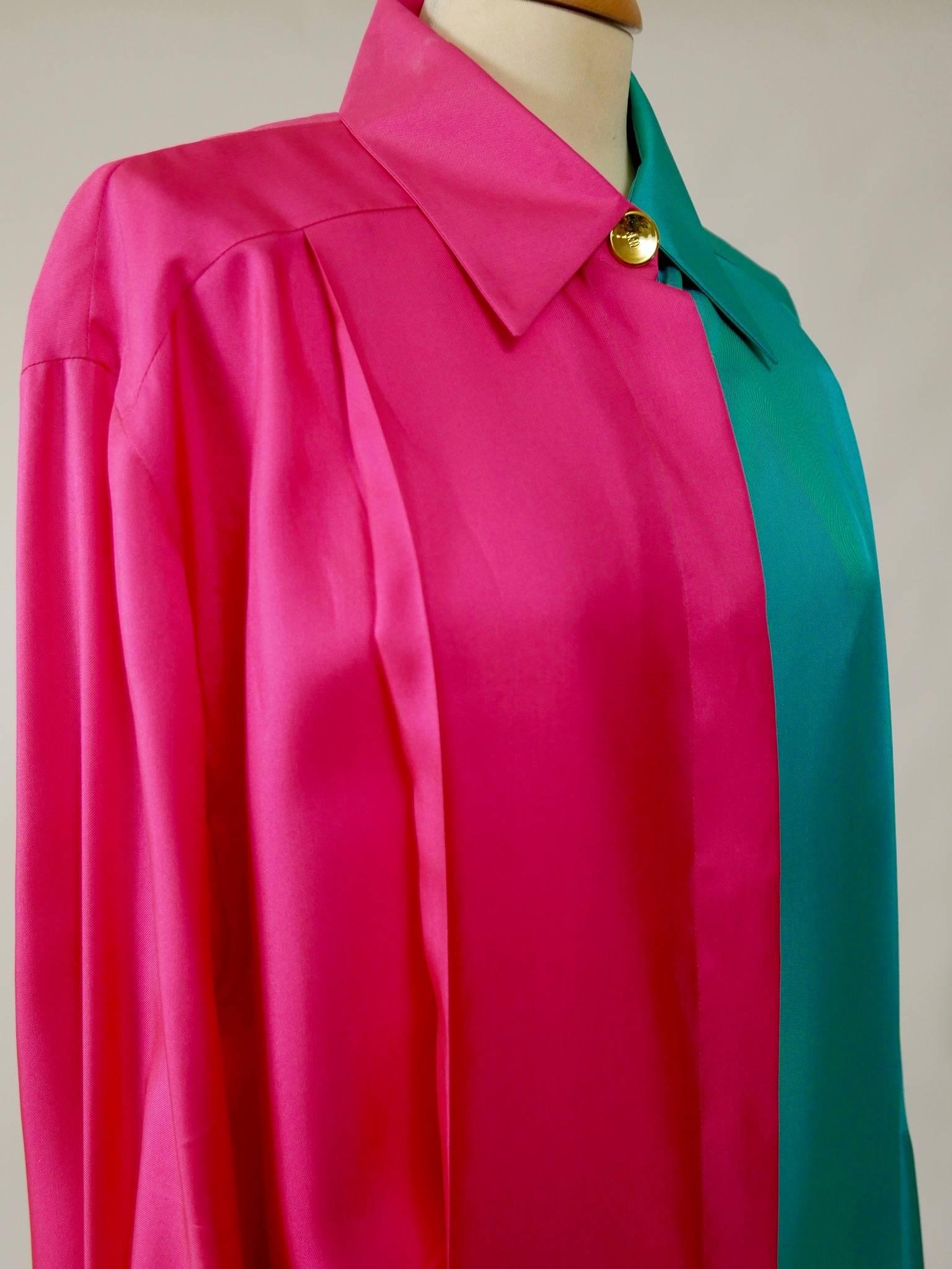 1990s GIANFRANCO FERRE' Oversize Panel Colors Silk Maxi Shirt 1