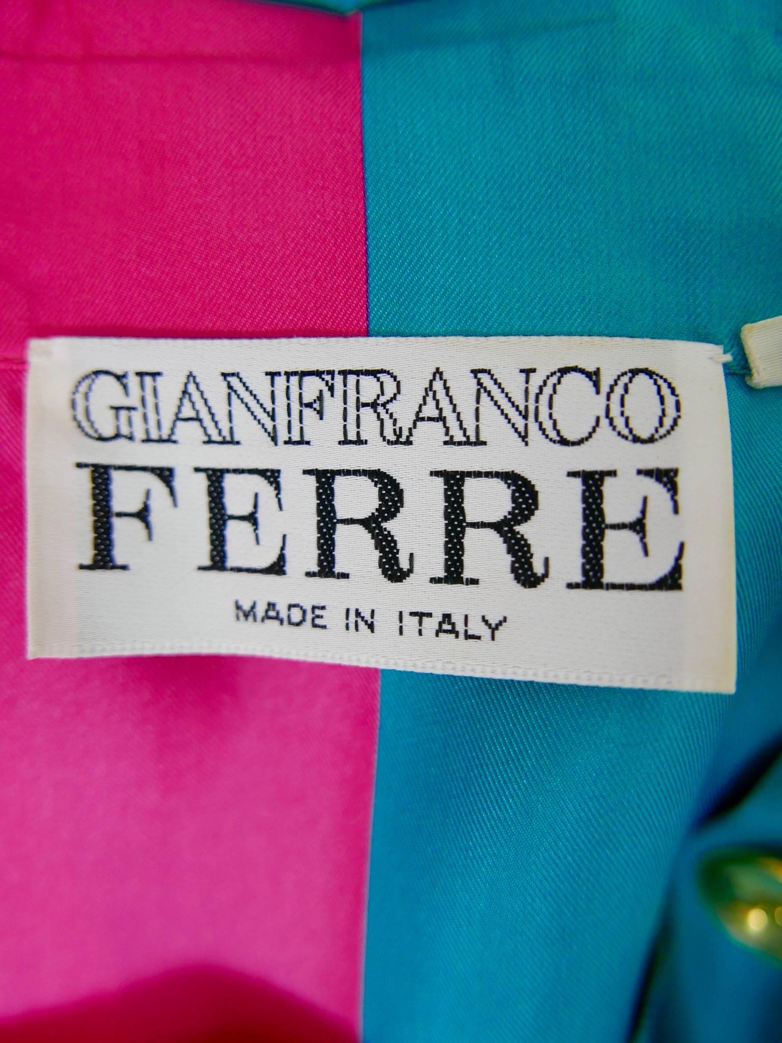 1990s GIANFRANCO FERRE' Oversize Panel Colors Silk Maxi Shirt 4