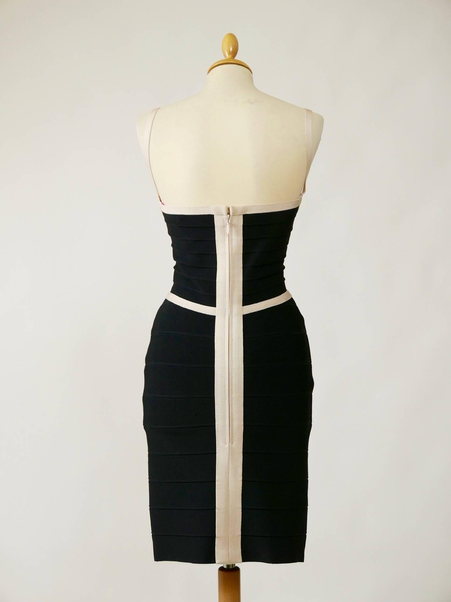 Herve Leger Couture Black and White Bandage Hourglass Dress In Excellent Condition In Milan, Italy