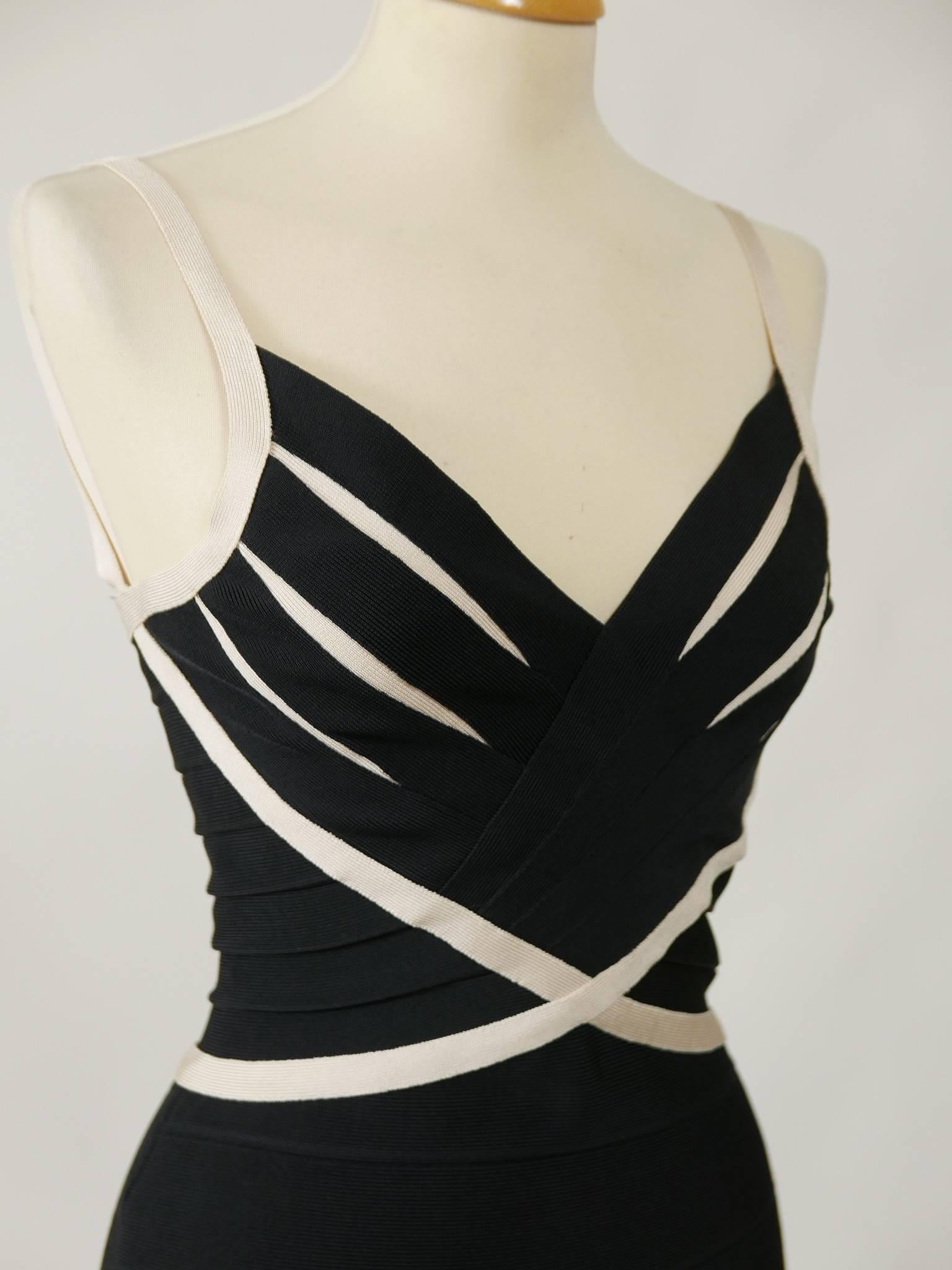 Women's Herve Leger Couture Black and White Bandage Hourglass Dress