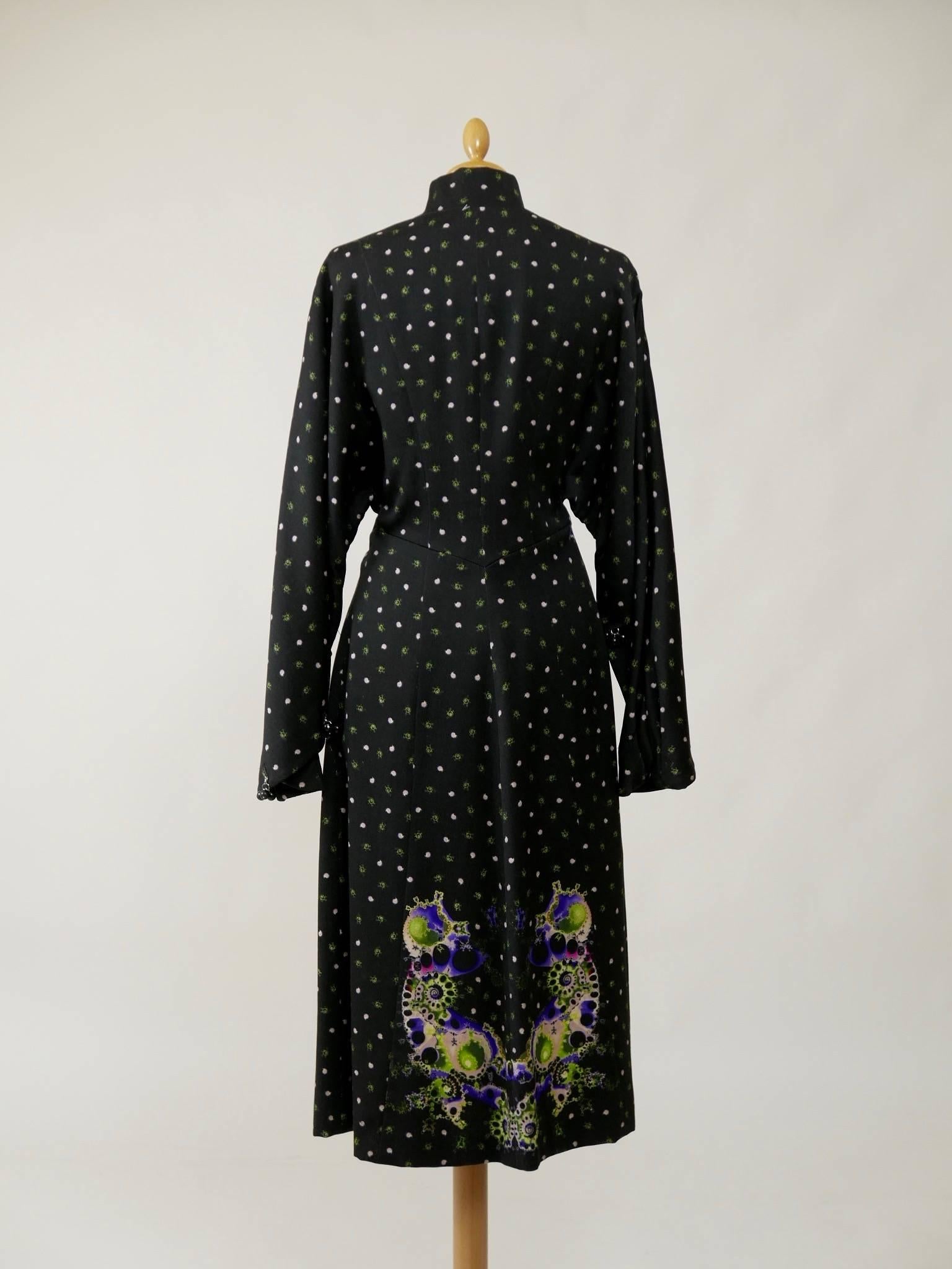 1970s LANCETTI Black Printed Kimono Style Overcoat In Excellent Condition In Milan, Italy