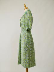 1970s OLEG CASSINI Green Floral Print Dress