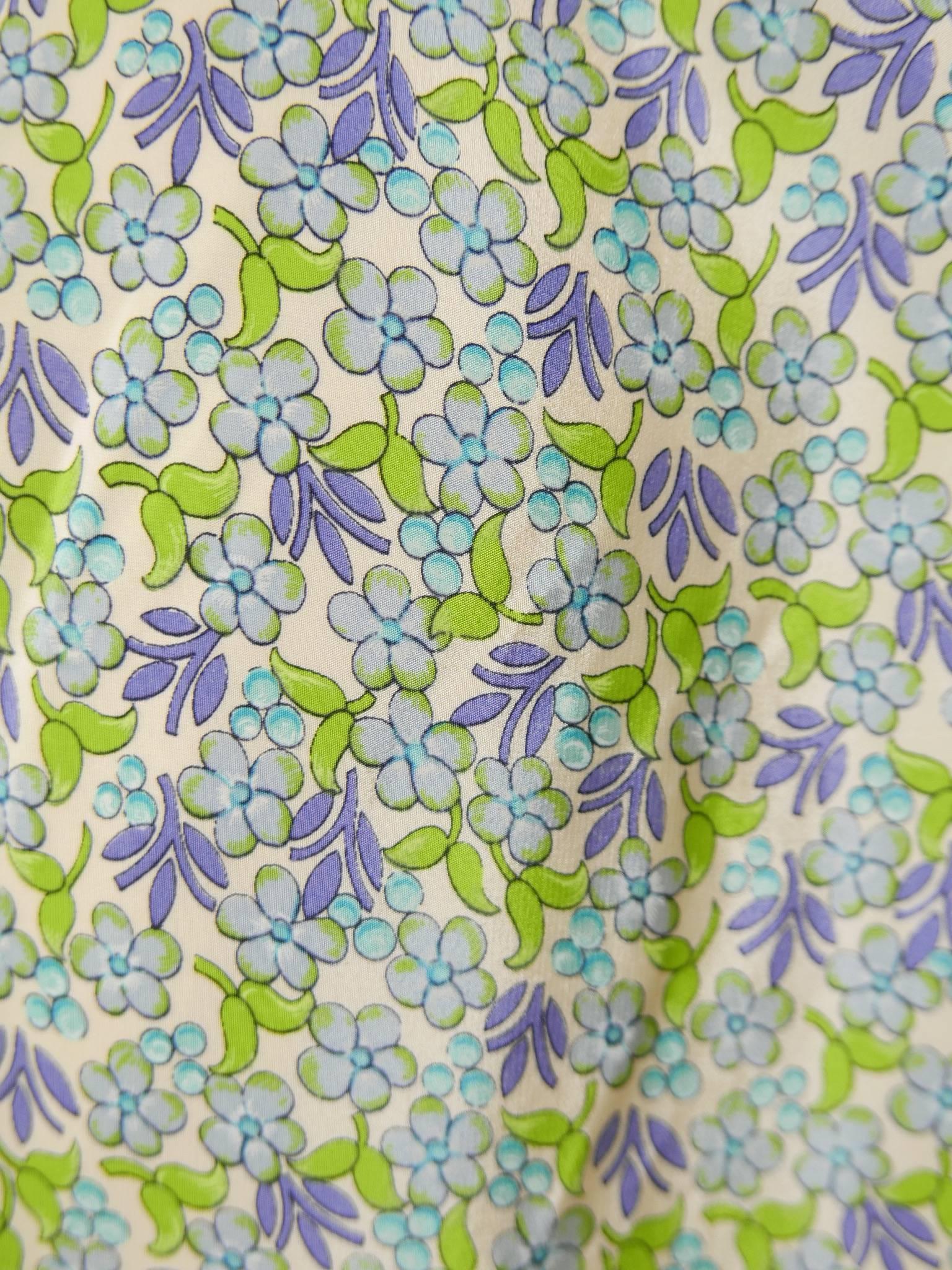1970s OLEG CASSINI Green Floral Print Dress 4