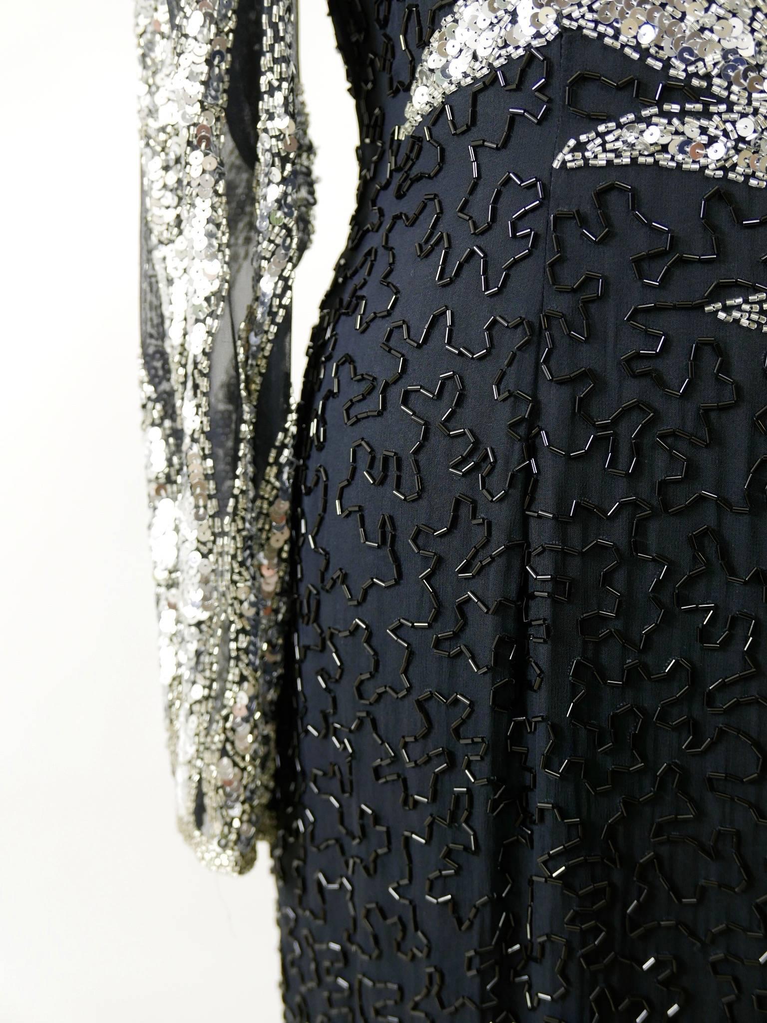 Women's 1980s KATHRYN CONOVER Black Sequins and Beadeds Embroidered Long Evening Dress