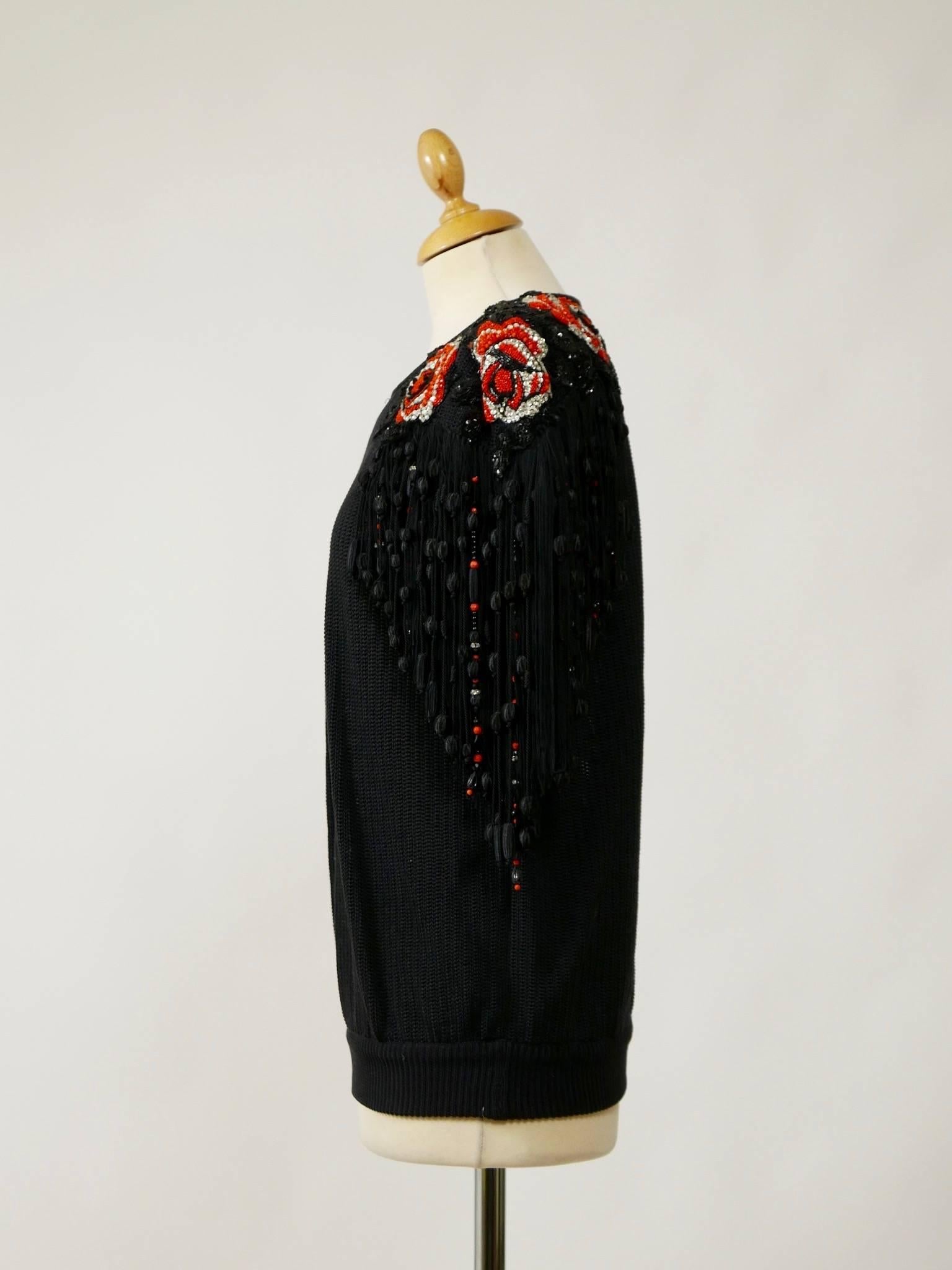 1980s VALENTINO Boutique Black Embroidered Sweater Blouse Shirt  In Good Condition In Milan, Italy