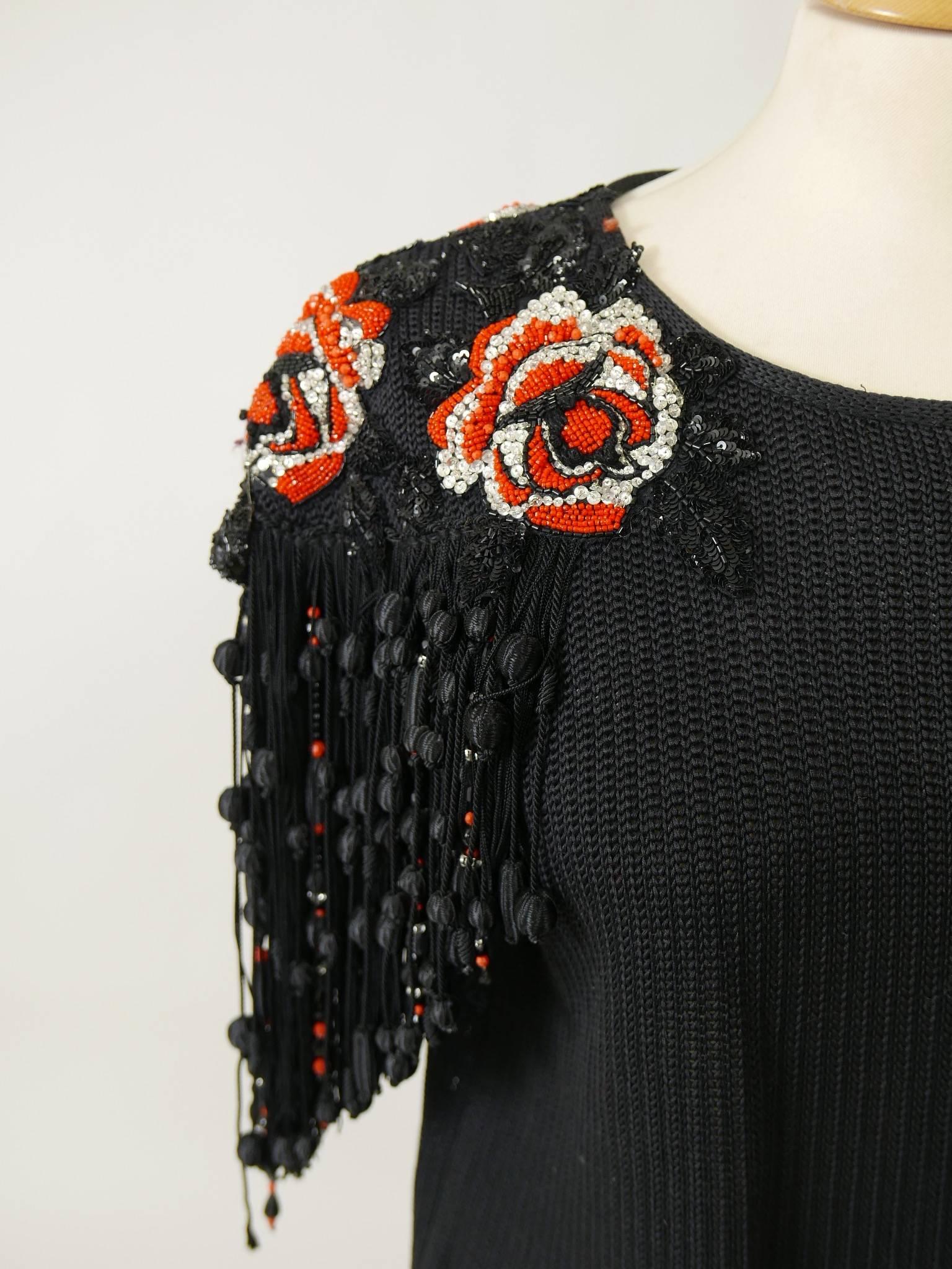 1980s VALENTINO Boutique Black Embroidered Sweater Blouse Shirt  1