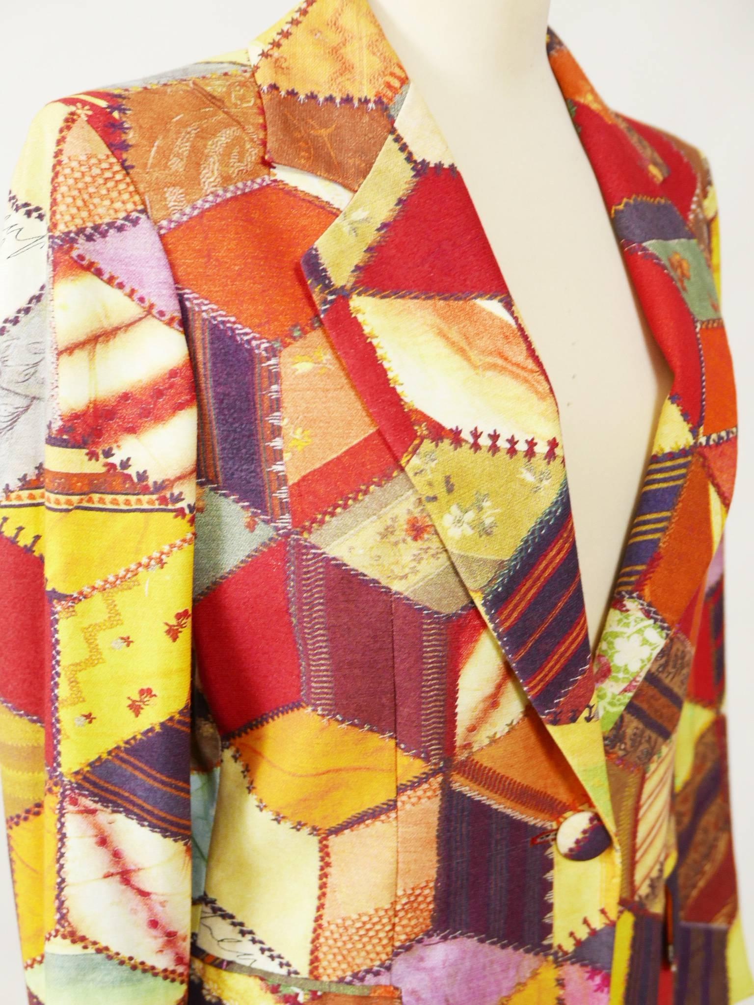 1990s MOSCHINO Cheap and Chic Patchwork Print Long Blazer Jacket In Excellent Condition In Milan, Italy