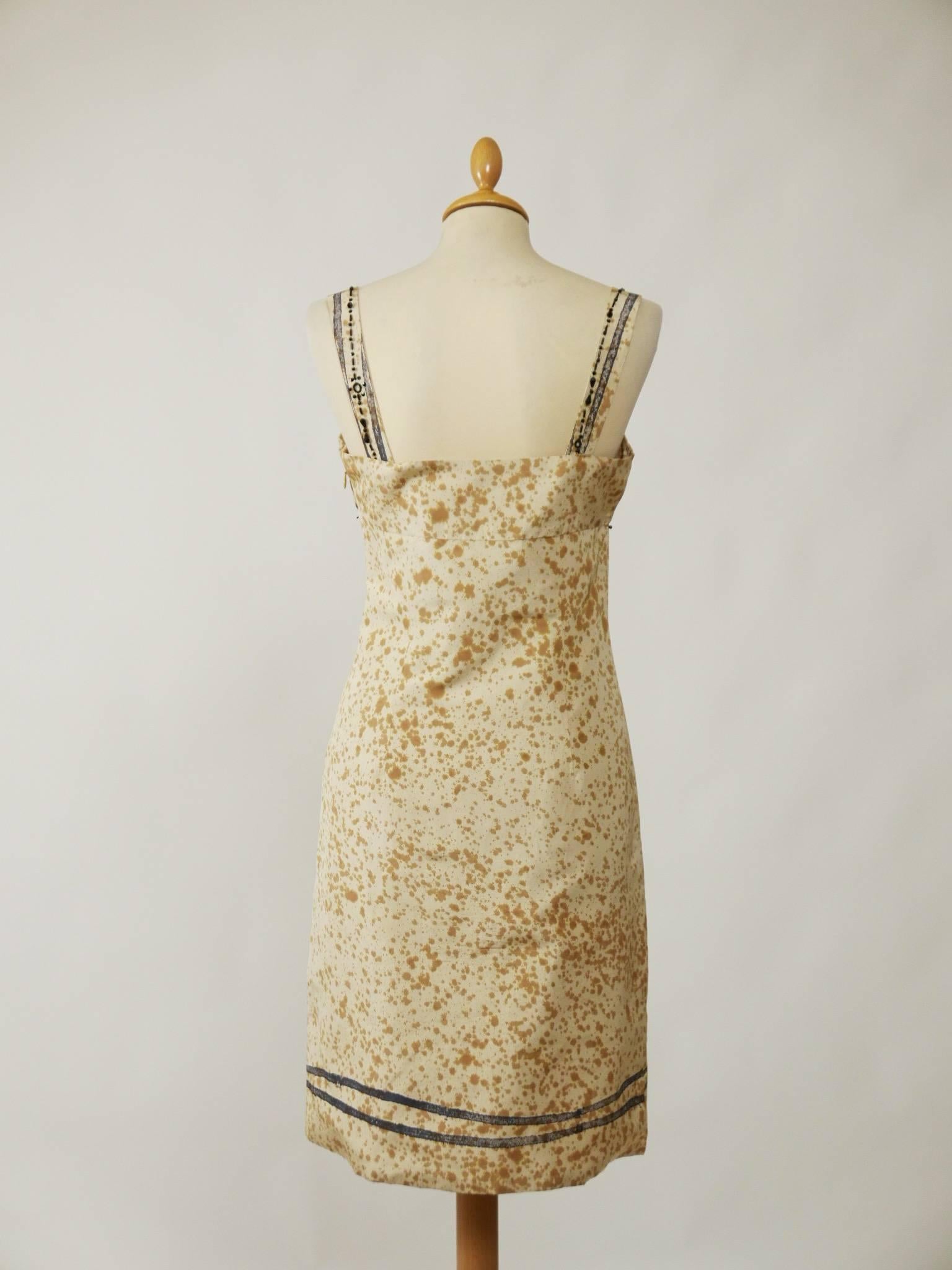 Brown PRADA Arabesque Print Embroidered Dress For Sale