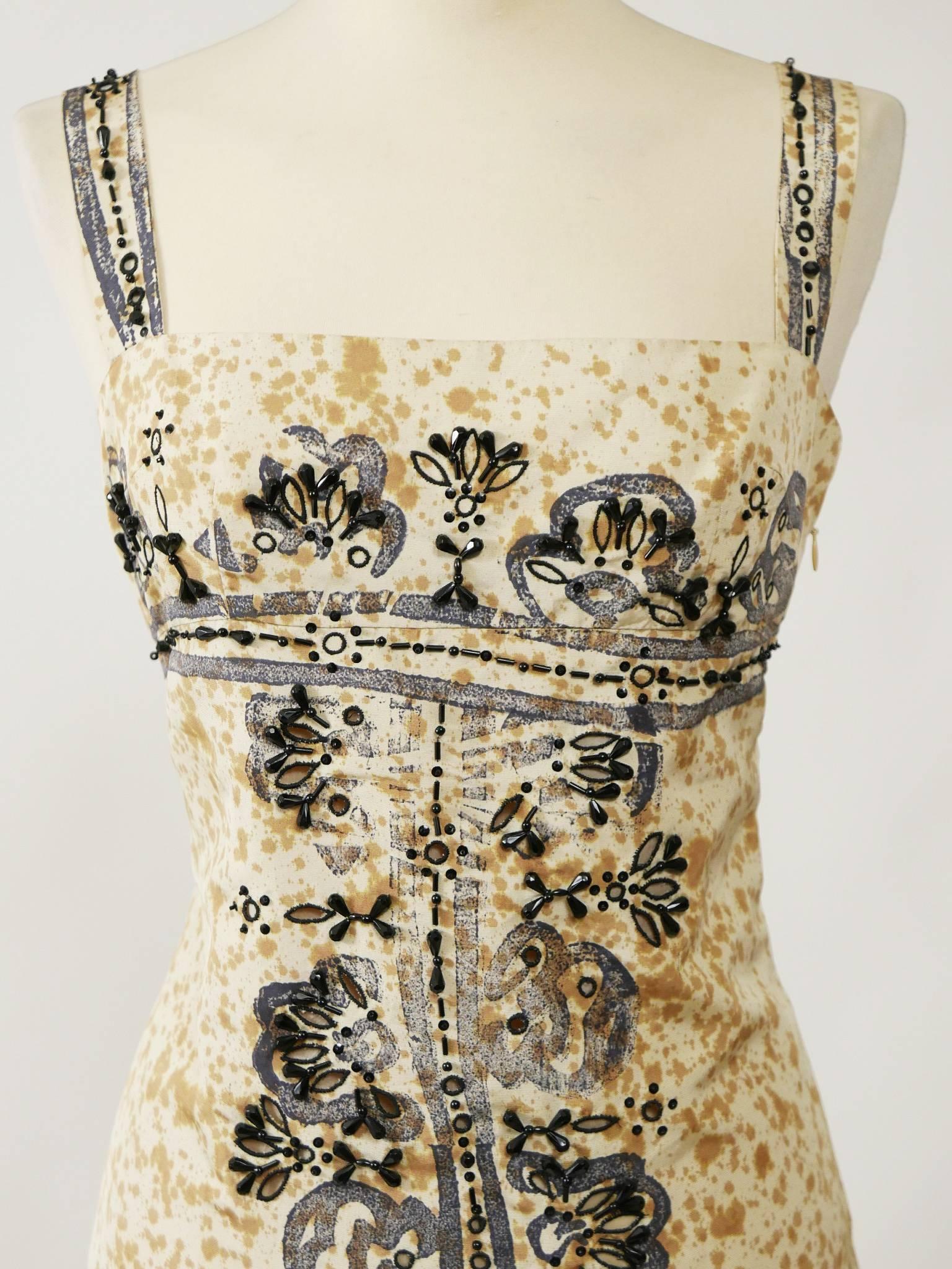 PRADA Arabesque Print Embroidered Dress In Excellent Condition For Sale In Milan, Italy