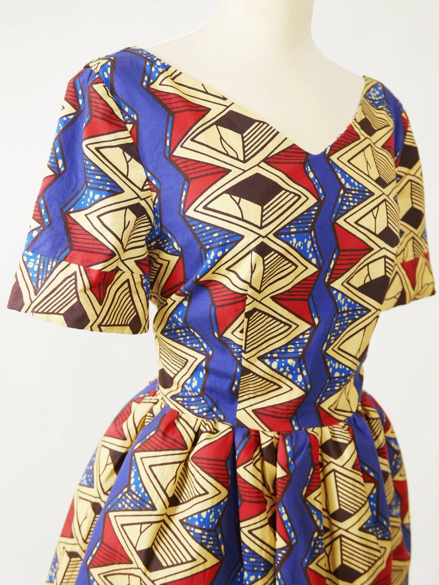 STELLA JEAN Colourful Ethnic Print Cotton Dress In Excellent Condition In Milan, Italy