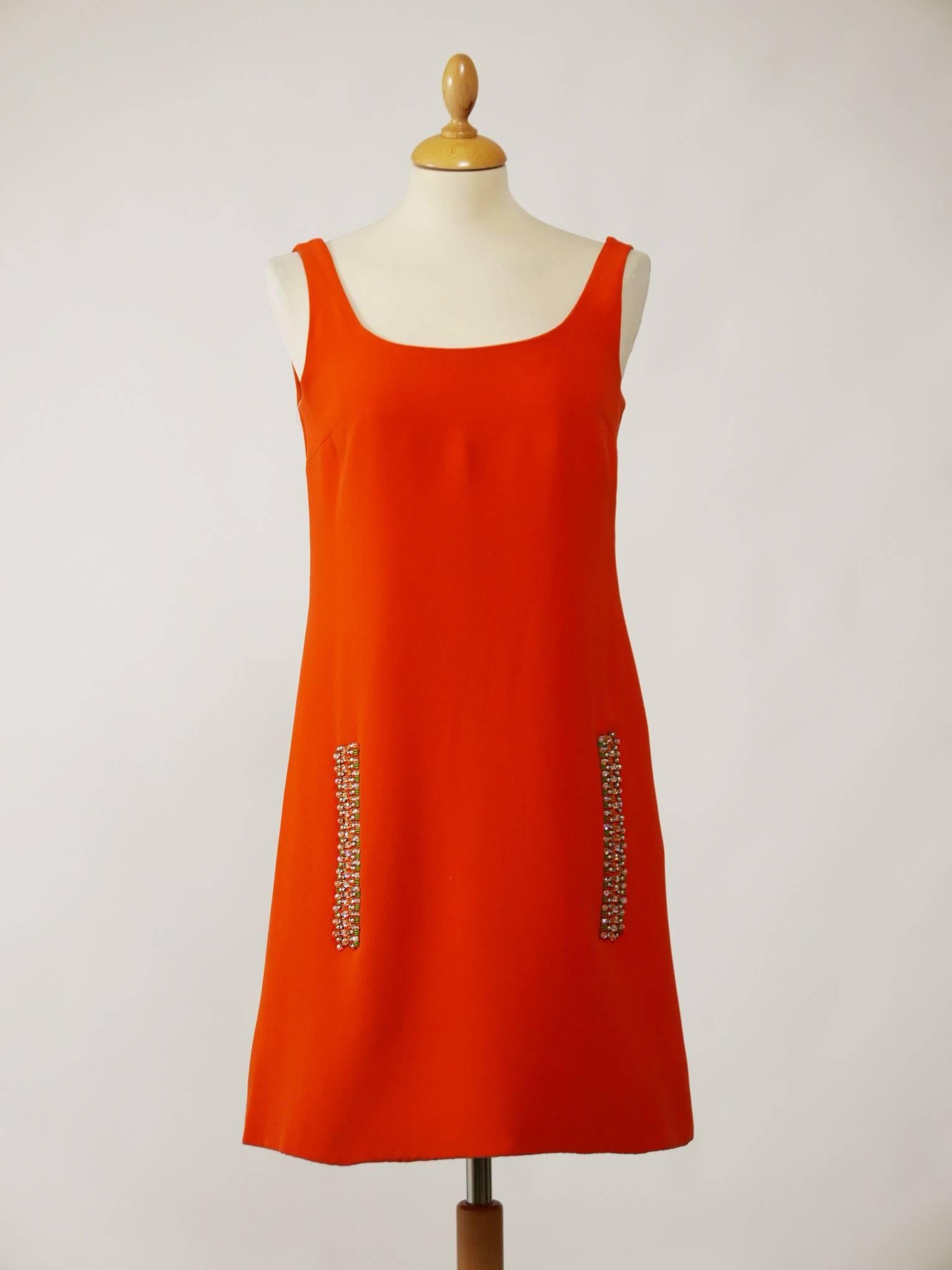 1960s Italian Couture Orange Embroidered two Pc Cocktail Mod Mini Dress  In Good Condition In Milan, Italy