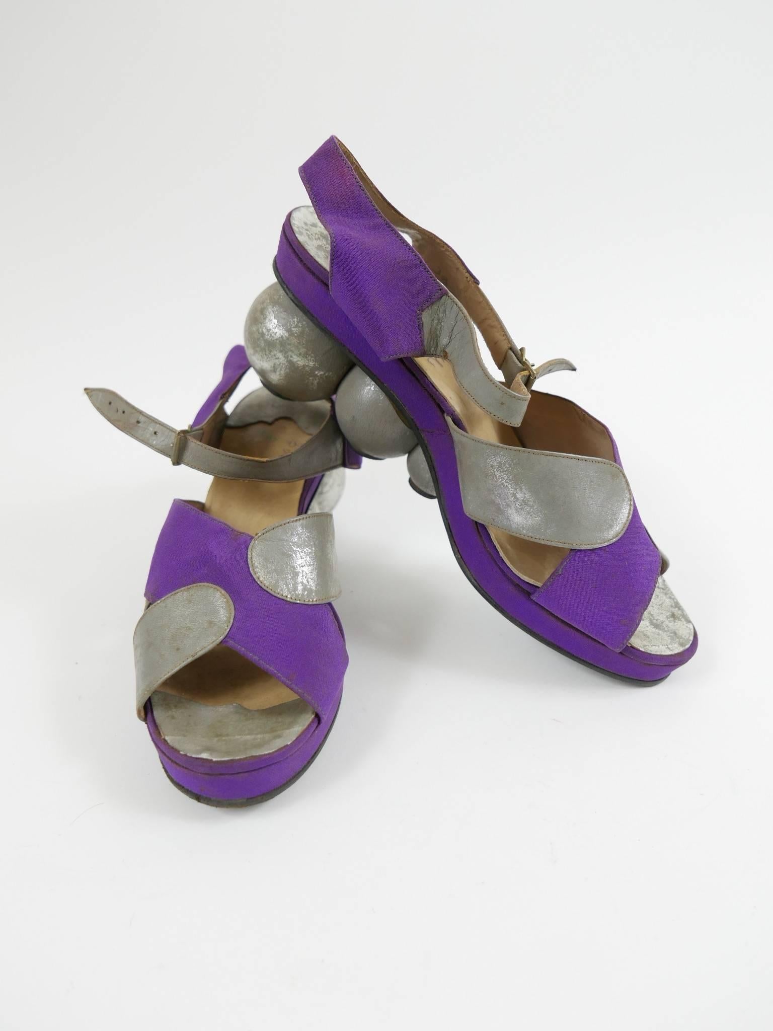 Gray 1940s Amazing Leather and Satin Wedge Ball Shoes