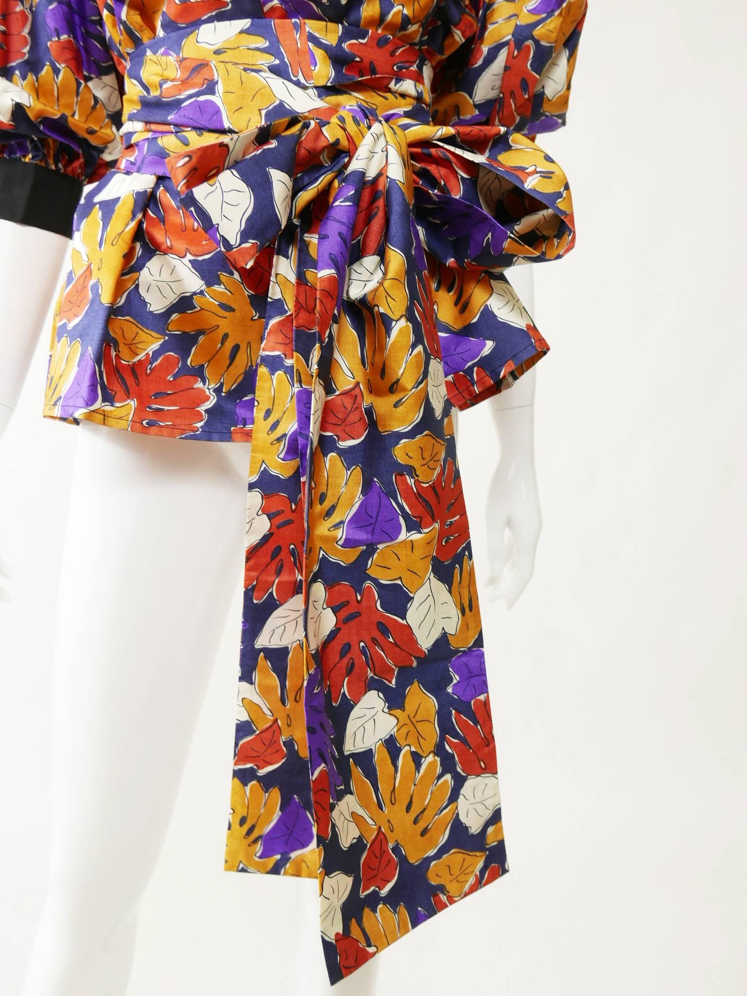 1980s SAINT LAURENT Rive Gauche Floral Print Puffed Sleeves Blouse  2