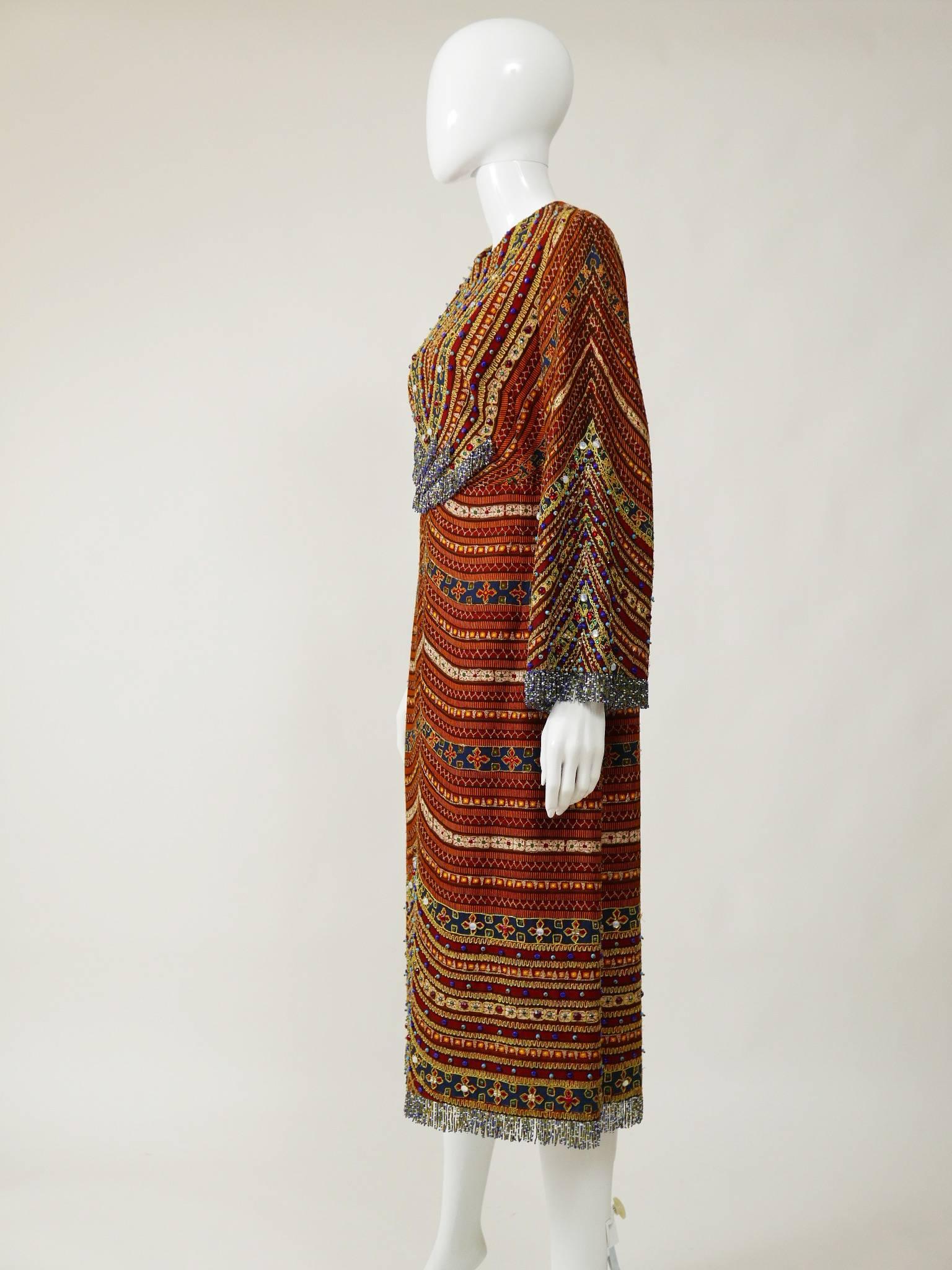 1970s Pirovano Italian Couture Embroidered Beadeds Dress In Good Condition In Milan, Italy