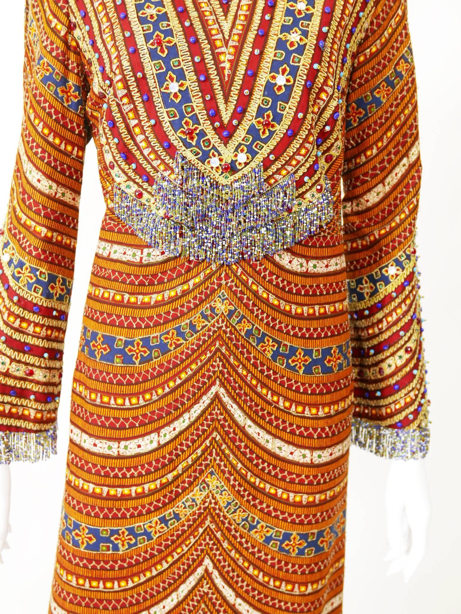 1970s Pirovano Italian Couture Embroidered Beadeds Dress 2