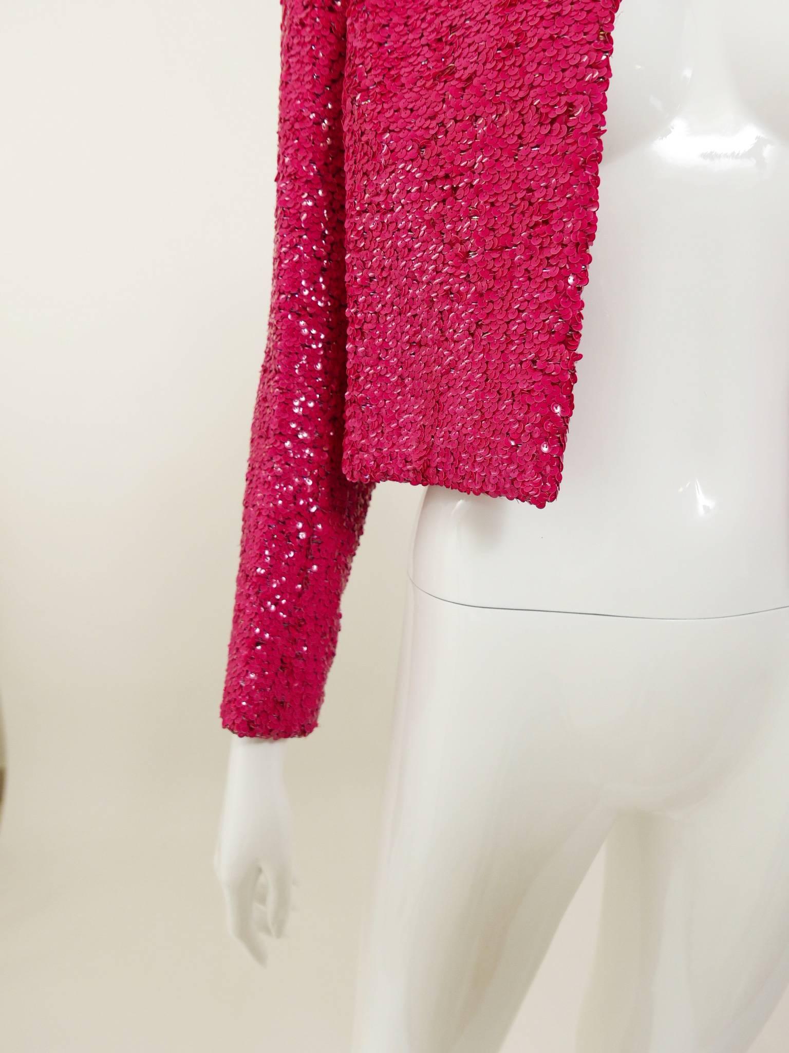 Women's 1960s CURIEL Italian Couture Shocking Pink Sequins Bolero Jacket