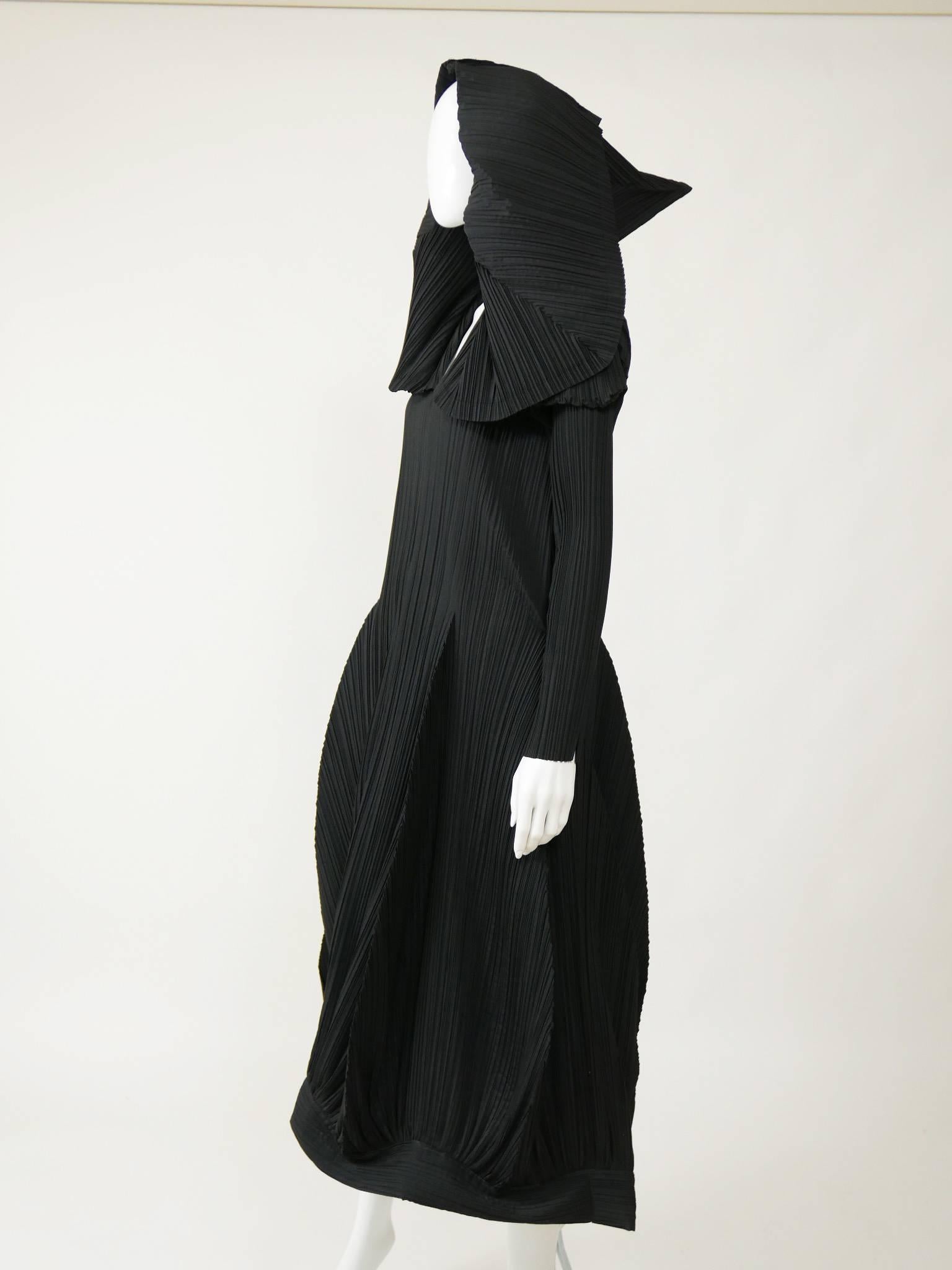 Women's 1980s Issey Miyake Black Pleateds Tulip Long Dress For Sale