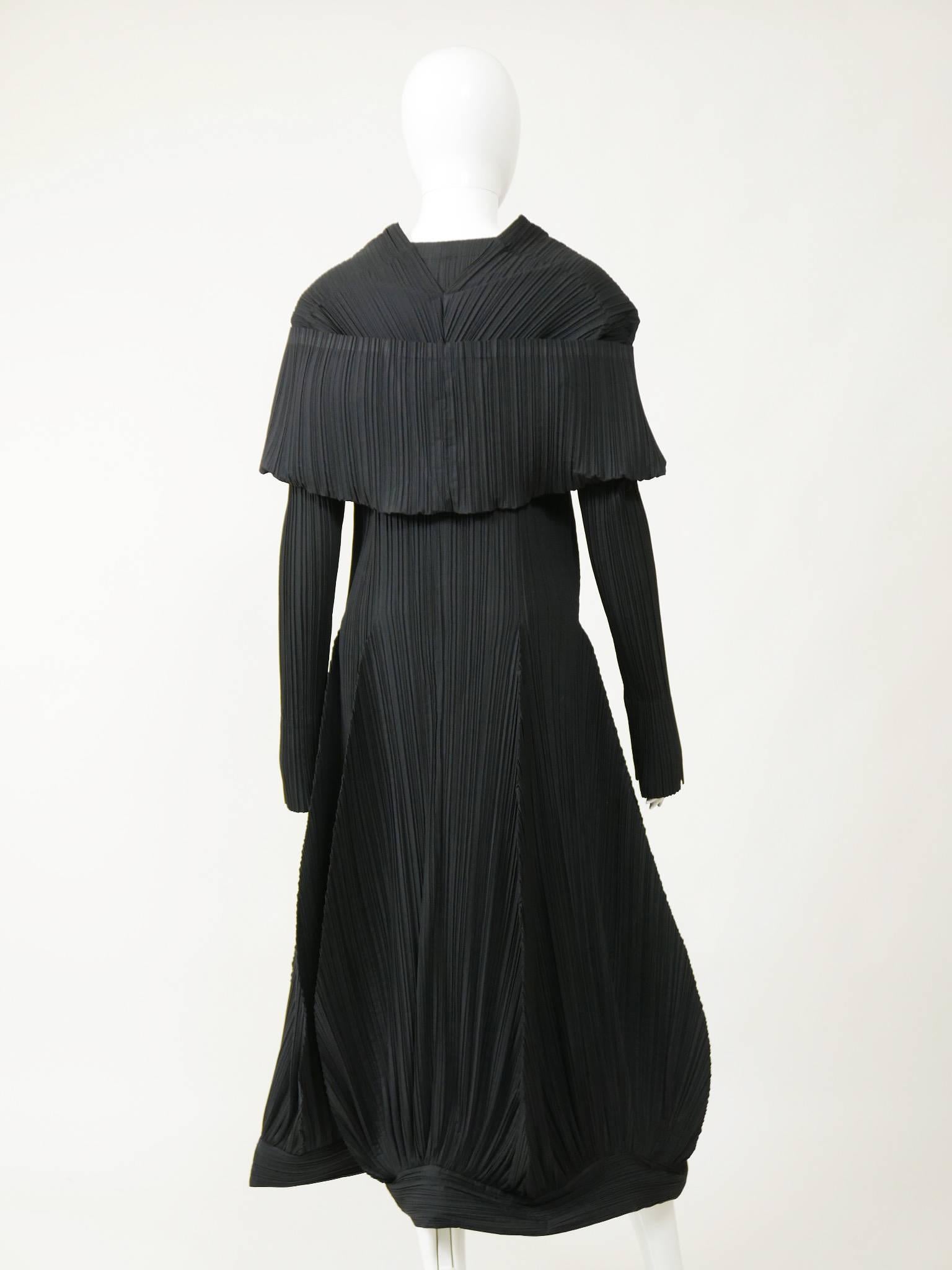 1980s Issey Miyake Black Pleateds Tulip Long Dress For Sale 1