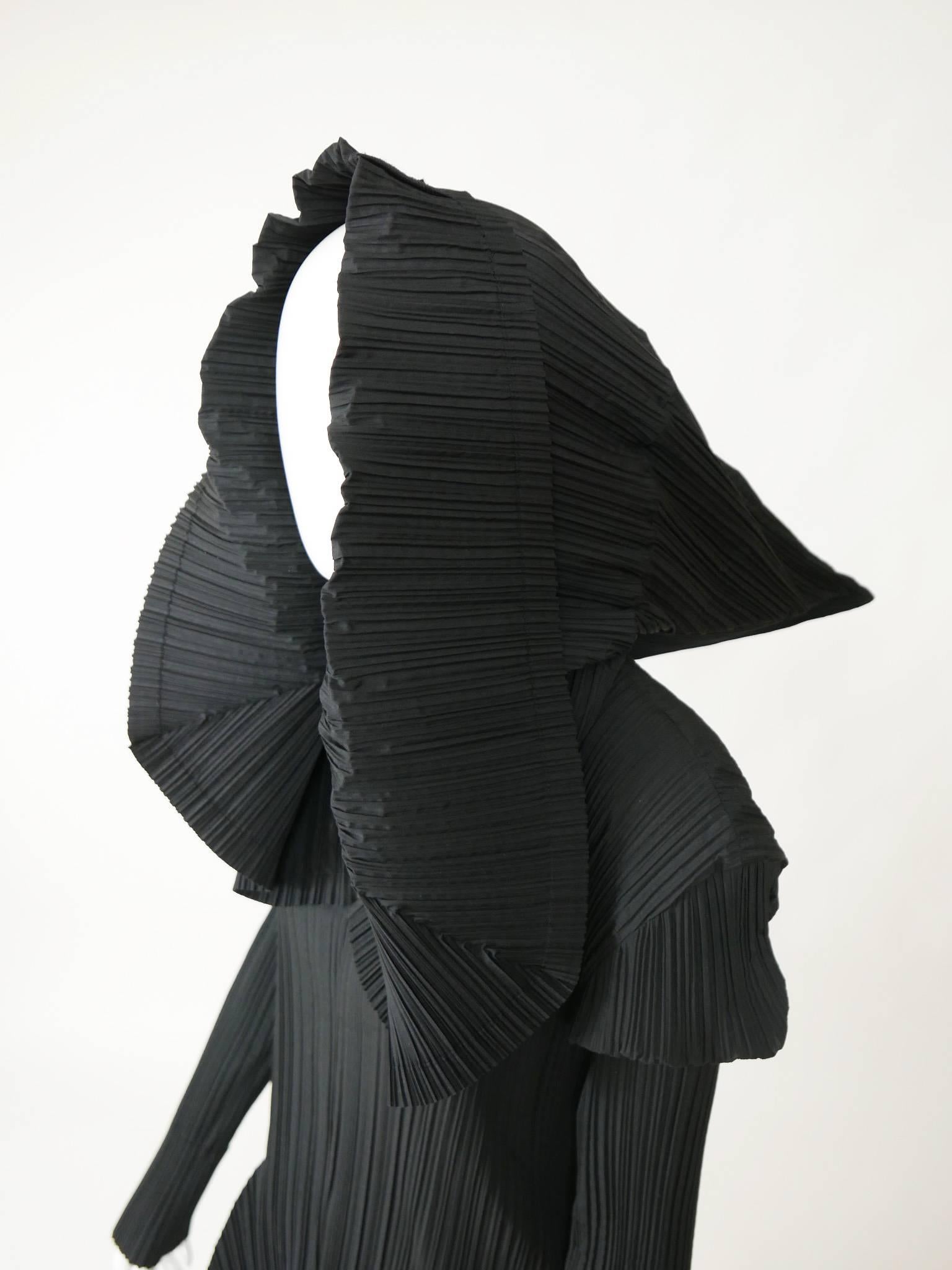 1980s Issey Miyake Black Pleateds Tulip Long Dress For Sale 2