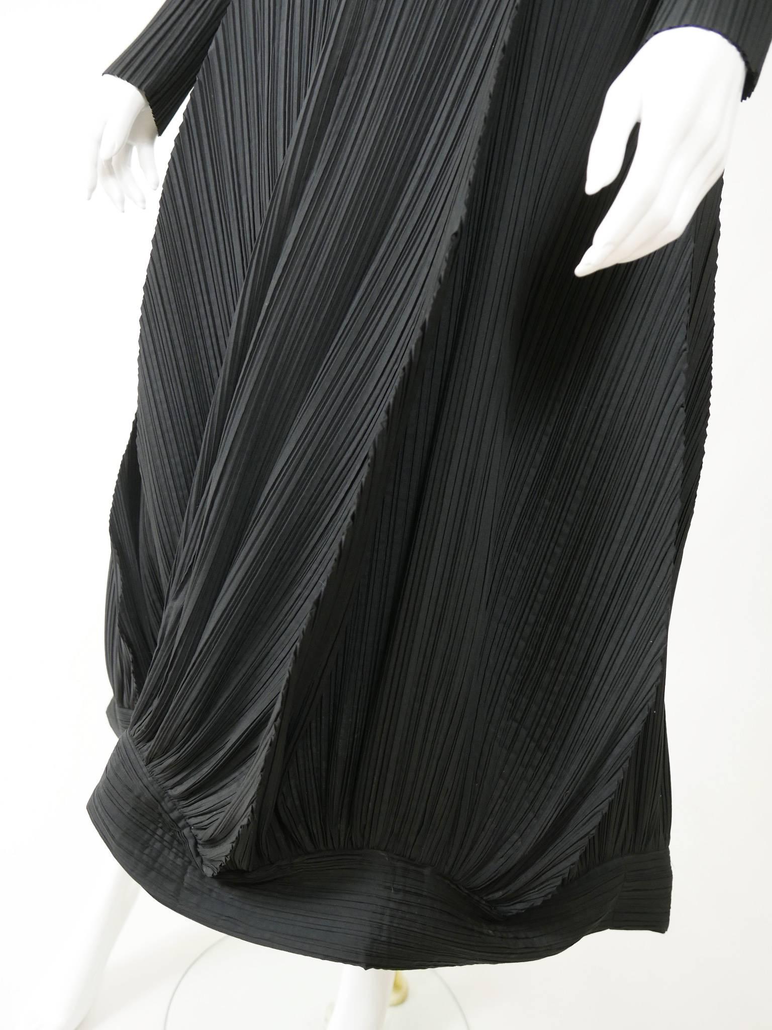 1980s Issey Miyake Black Pleateds Tulip Long Dress For Sale 4