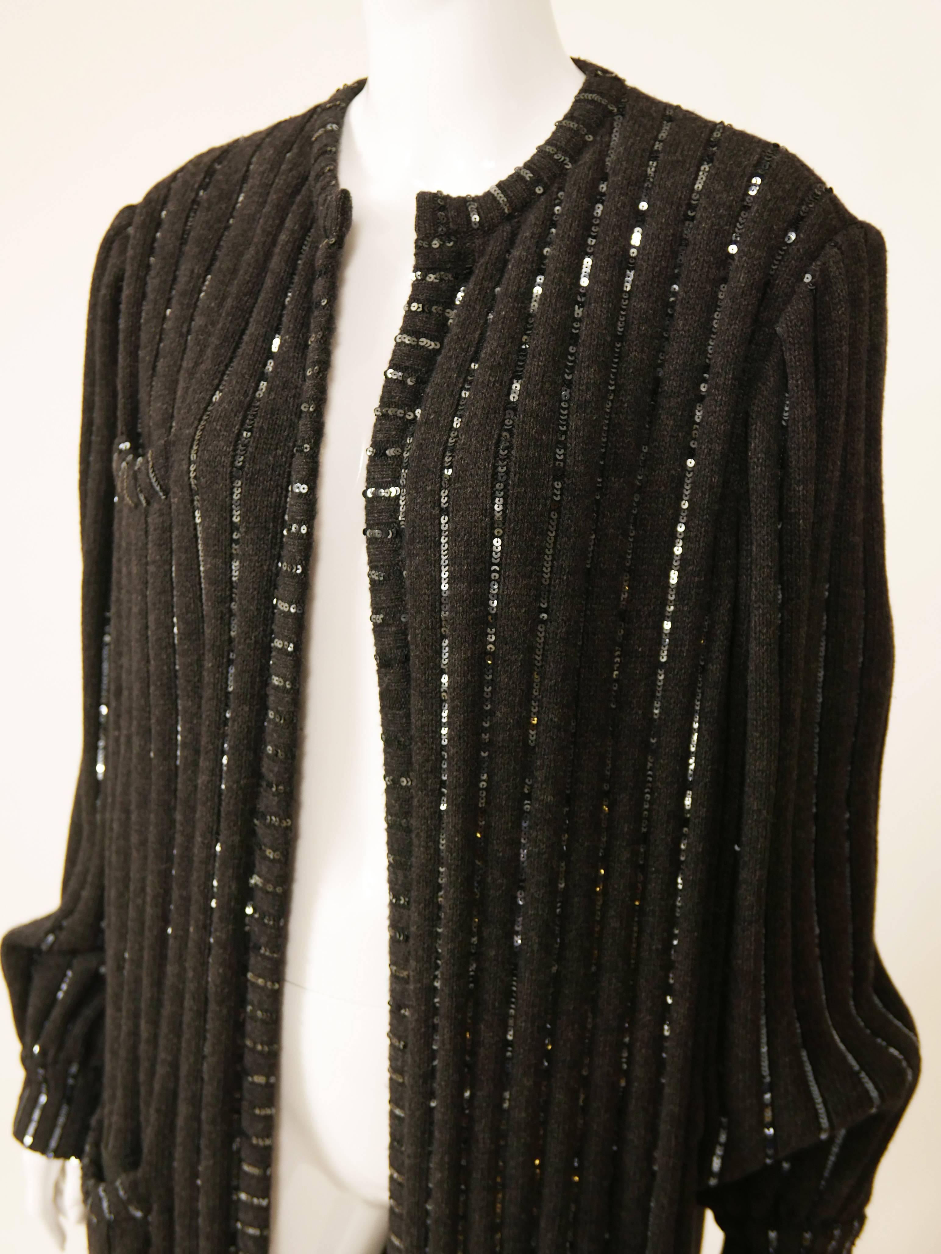 1980s VALENTINO Boutique Black Sequins Sweater Coat 1