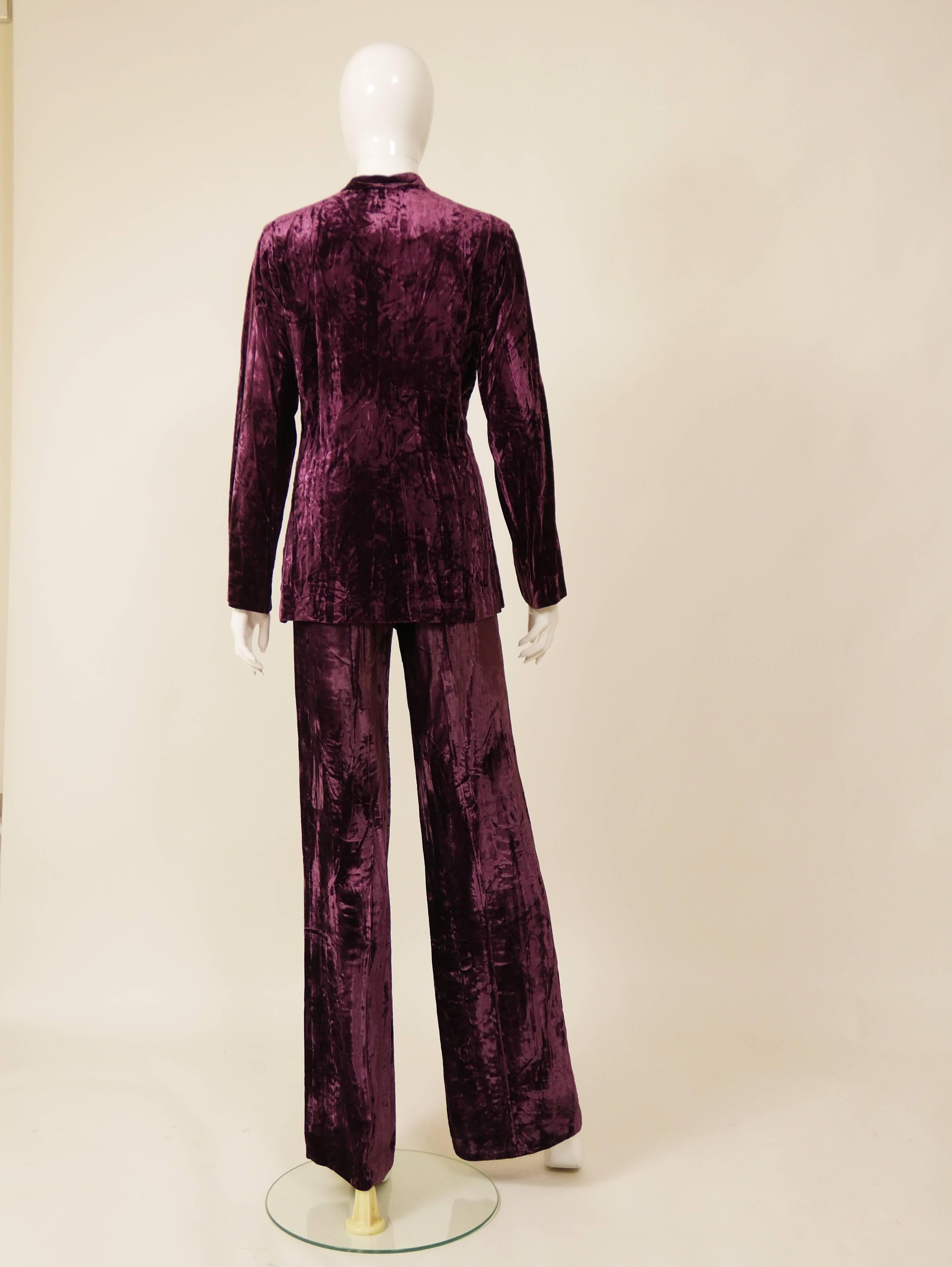 Black 1970s SAINT LAURENT Rive Gauche Velvet Suit Pants and Blouse
