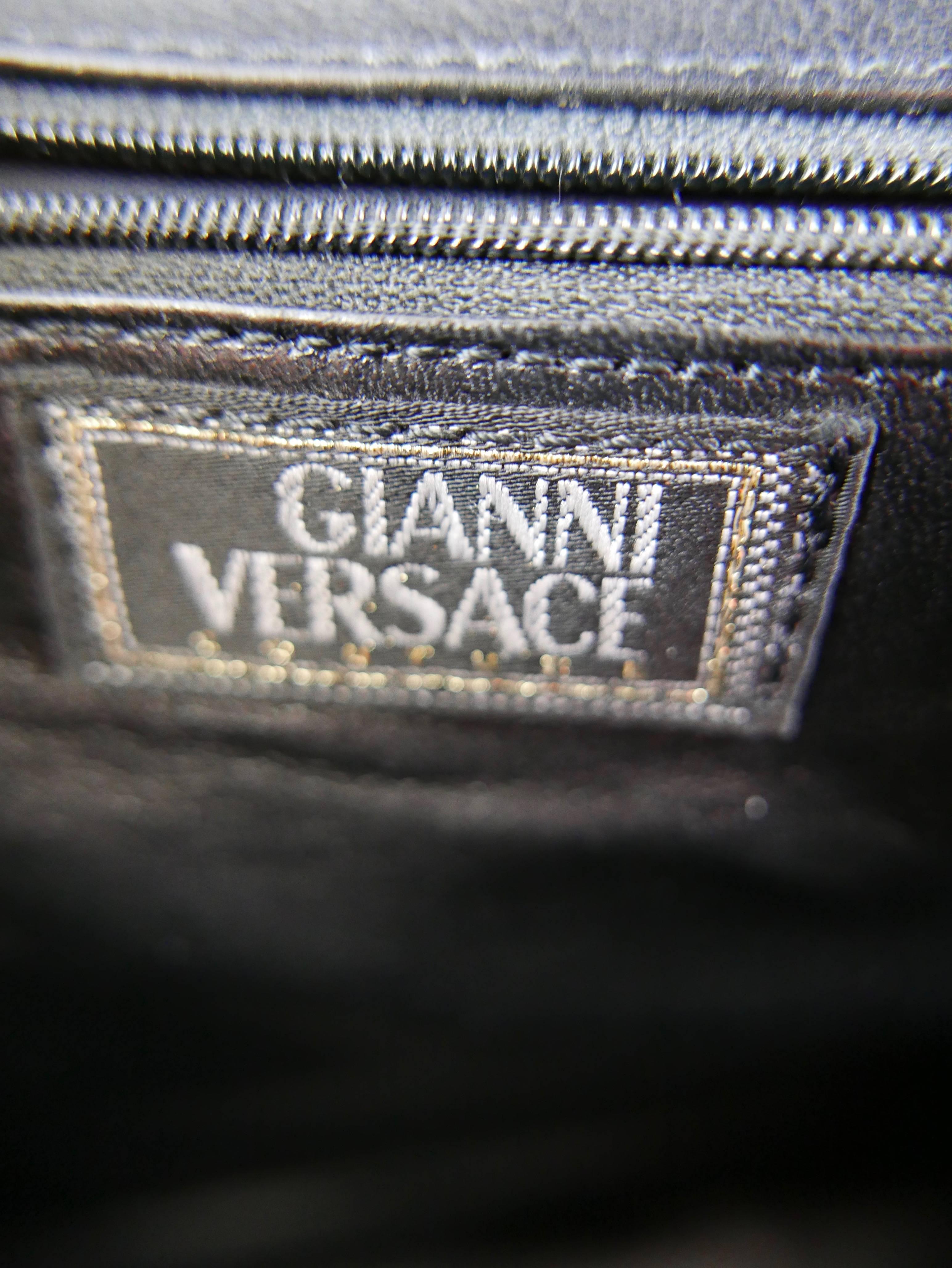 1990s GIANNI VERSACE Black Leather Kelly Shoulder Bag with Gold Hardware 3