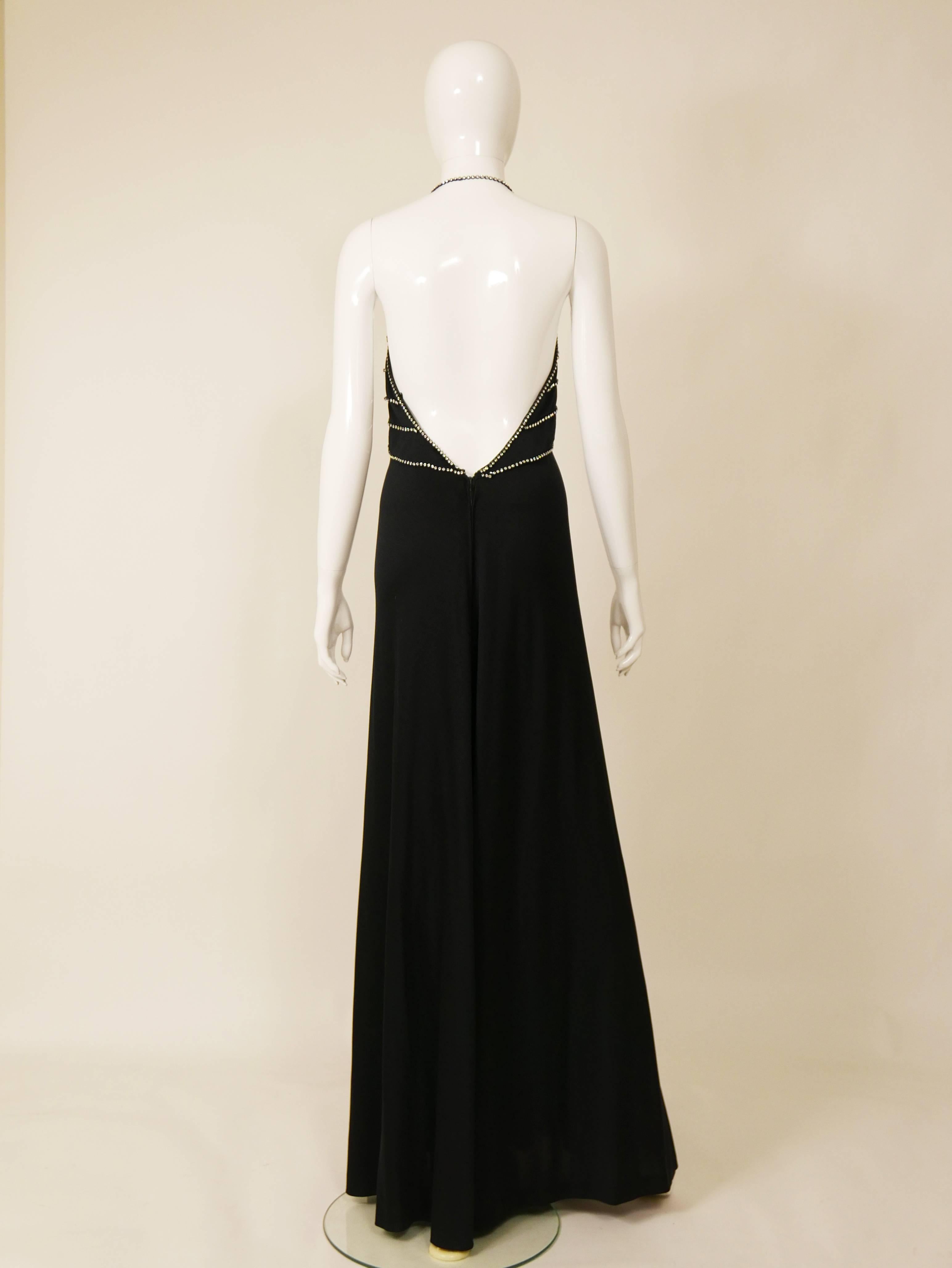 1970s LORIS AZZARO Black Long Halter Top Evening Dress In Good Condition In Milan, Italy