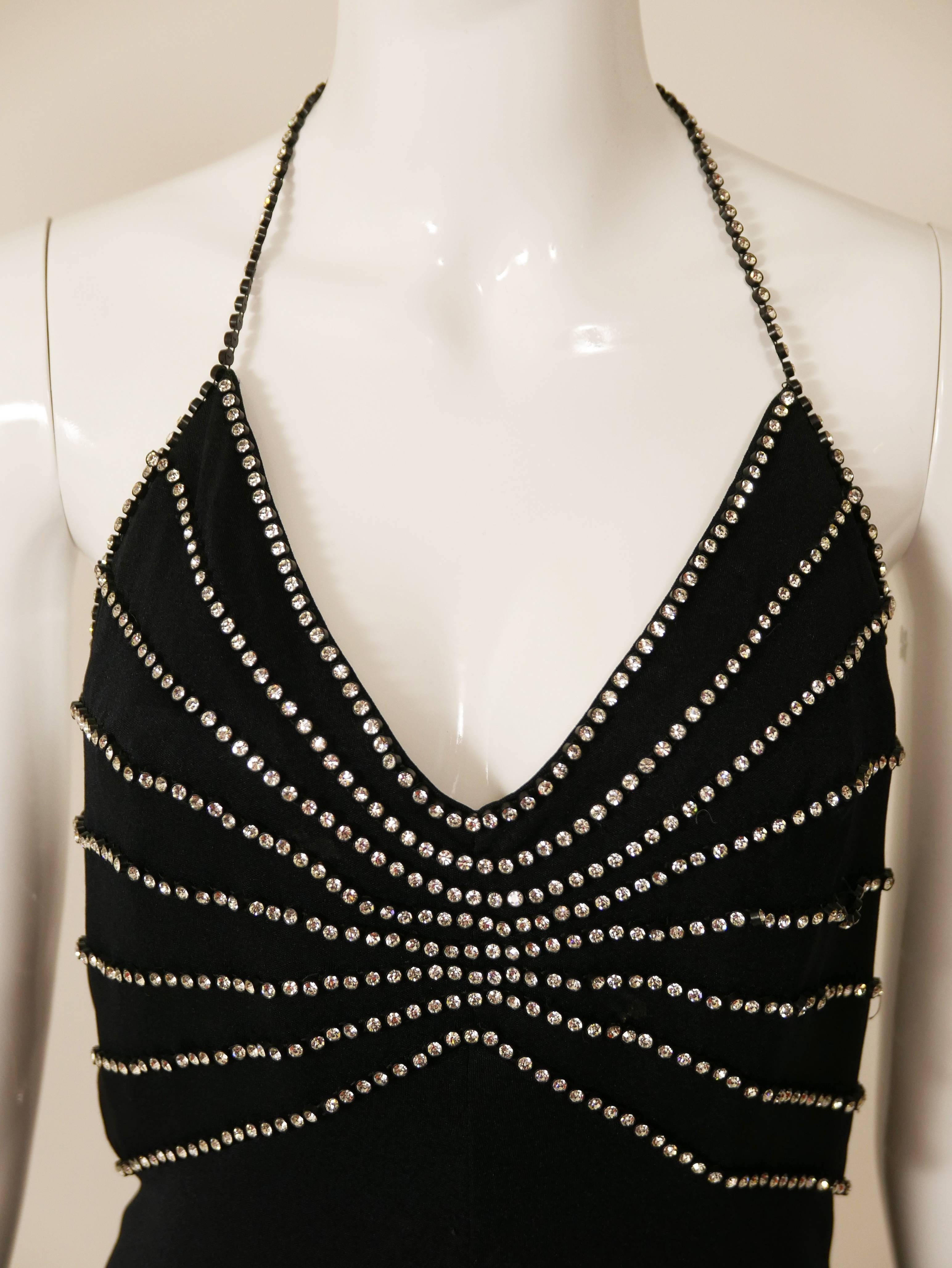 Women's 1970s LORIS AZZARO Black Long Halter Top Evening Dress