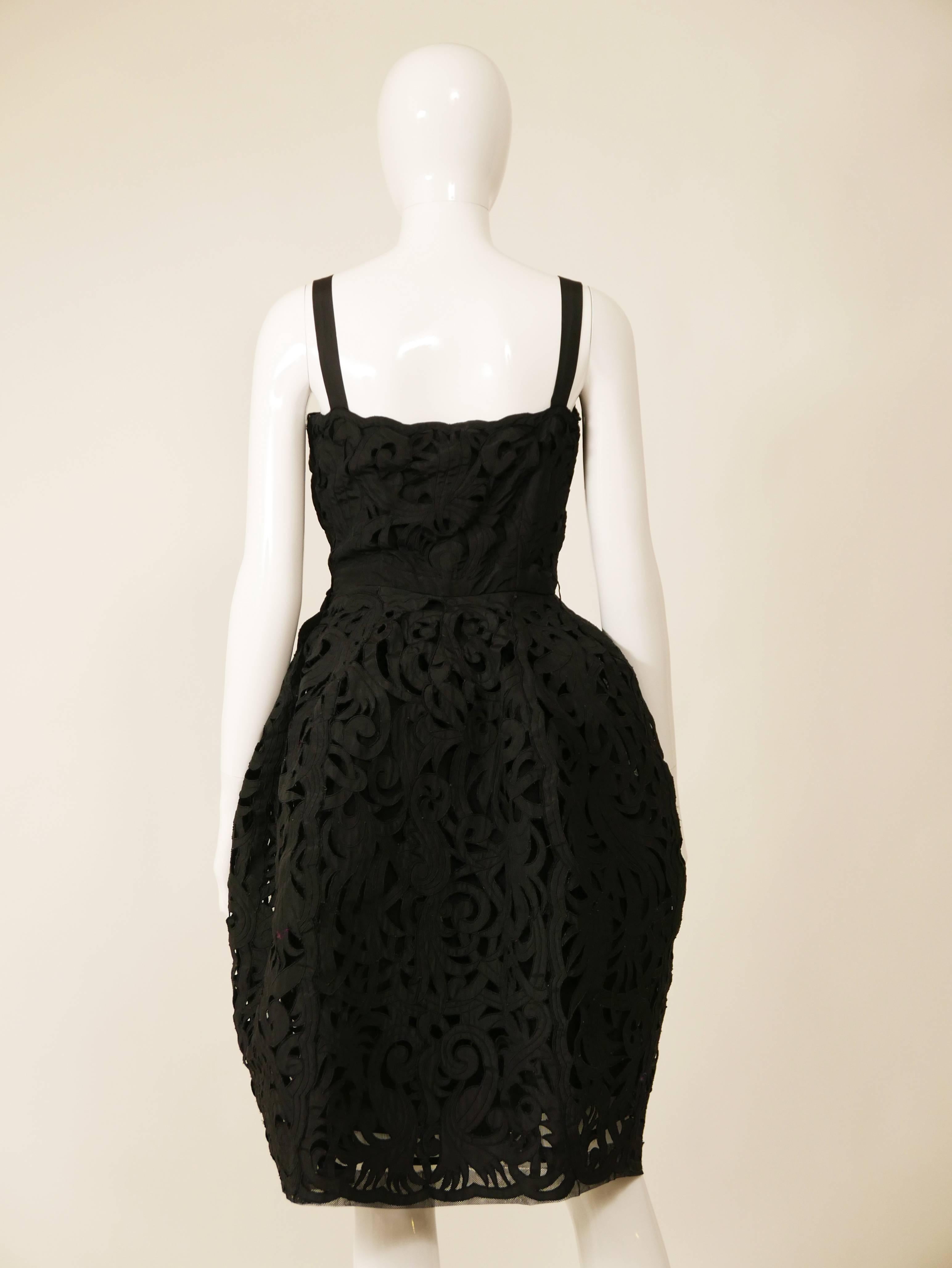 Black 1950s MARUCELLI Italian Couture Embroidered New Look Cocktail Dress