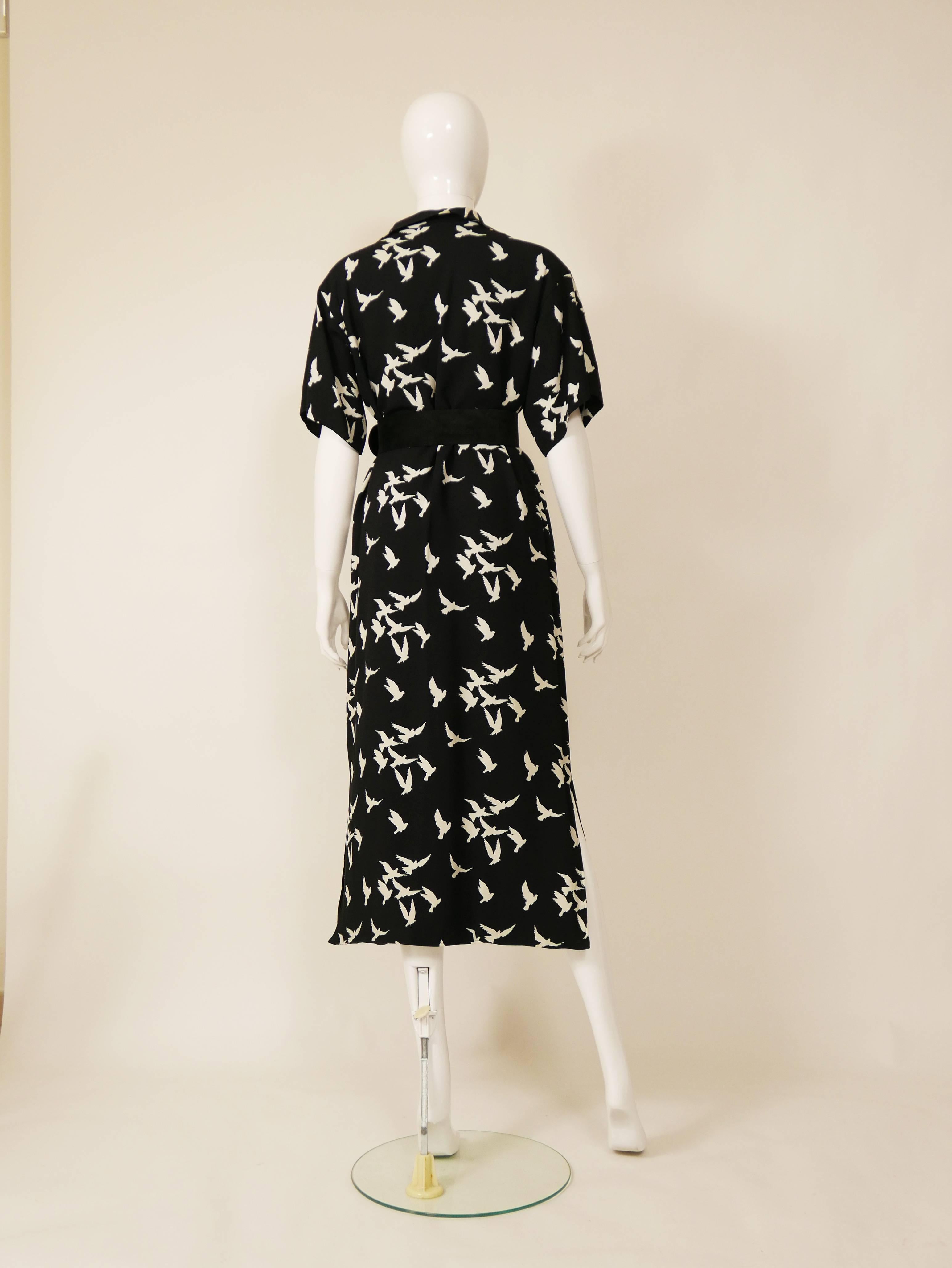 Black 1980s SAINT LAURENT Rive Gauche Novelty Print Dress