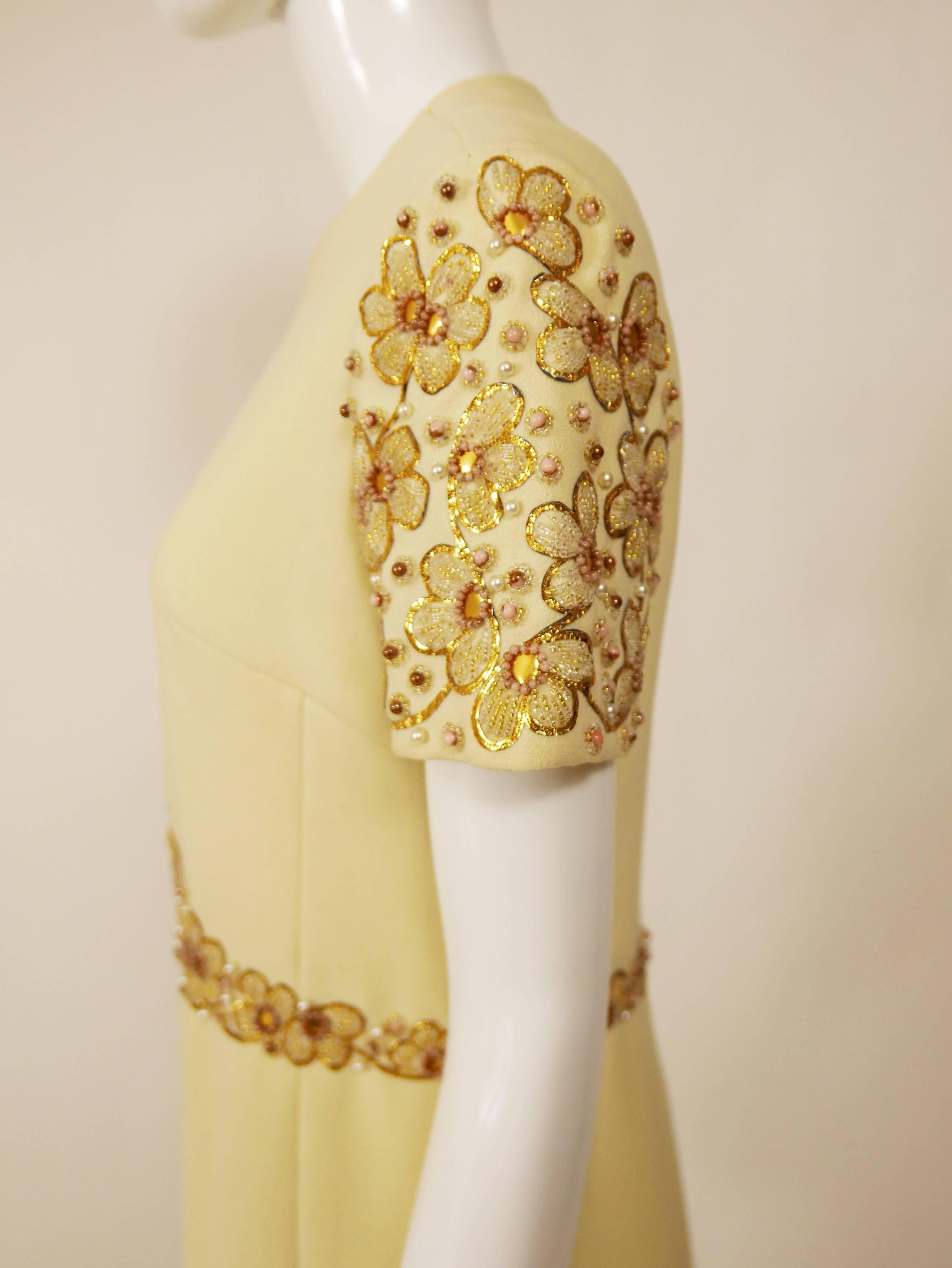 Women's 1960s Italian Couture Cream Embroidered Cocktail Mod Mini Dress 