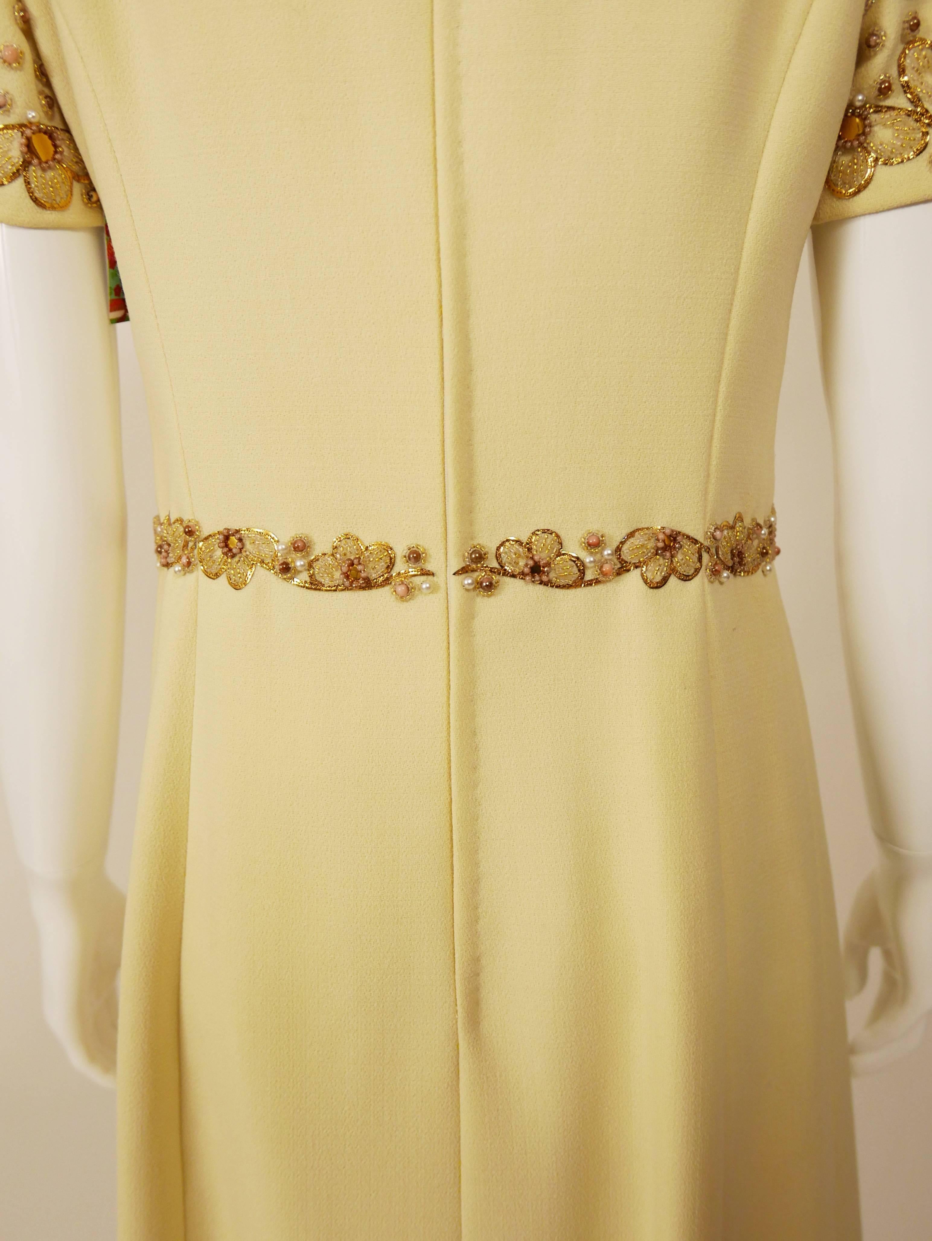 1960s Italian Couture Cream Embroidered Cocktail Mod Mini Dress  1