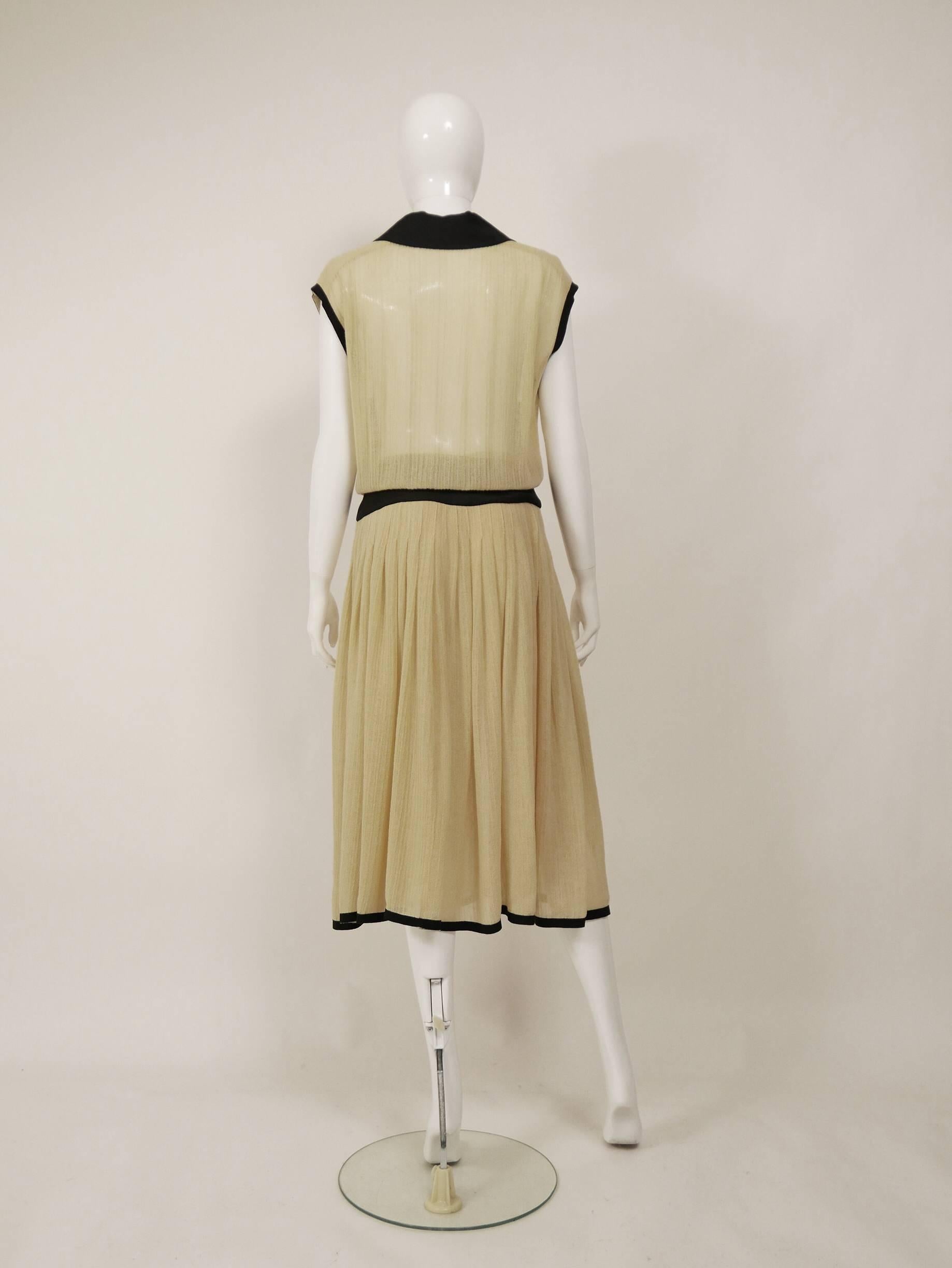 Brown 1970s CHANEL Cream Knit Dress