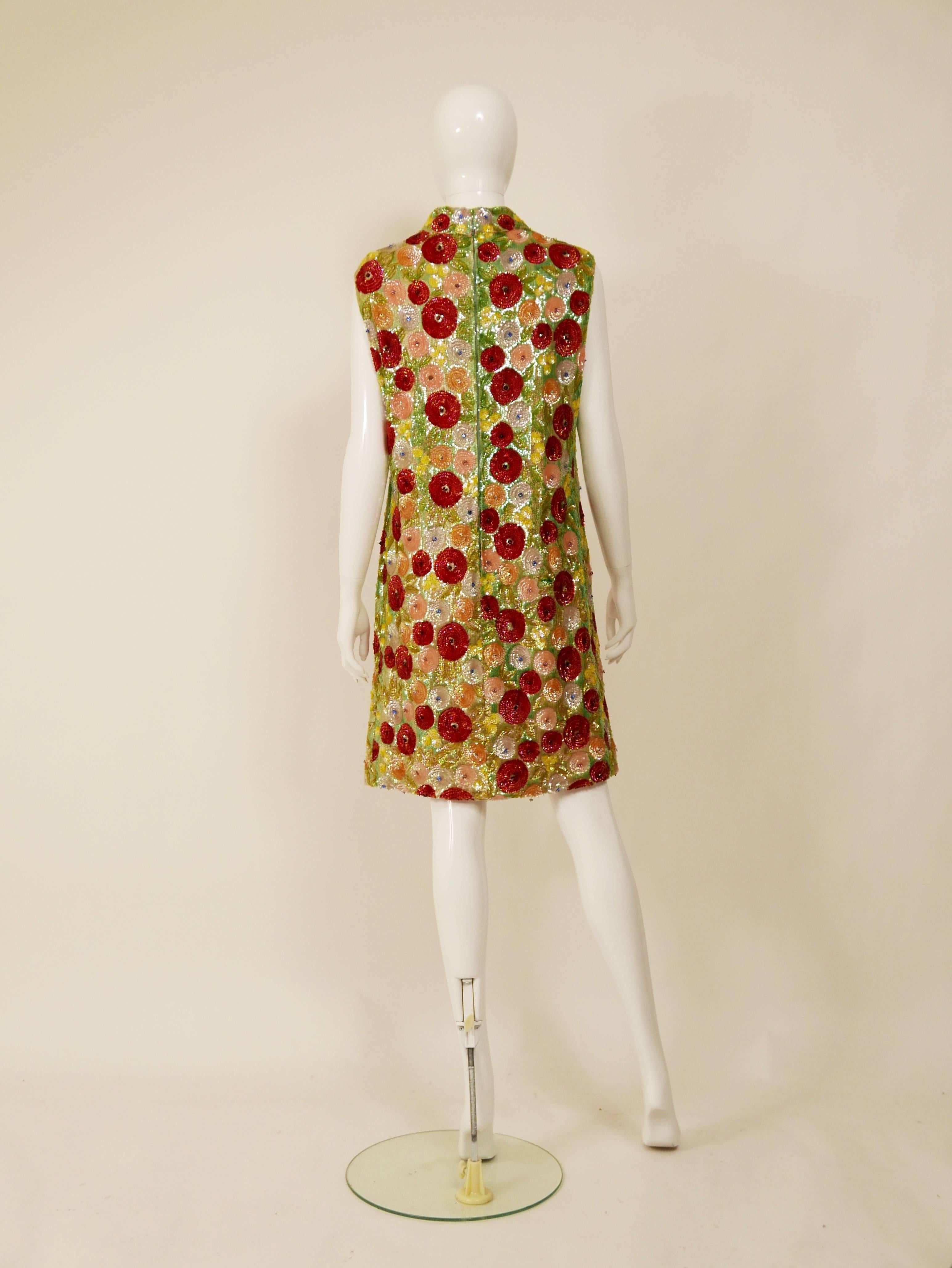 Brown 1960s Italian Couture Sequins Cocktail Mod Mini Dress