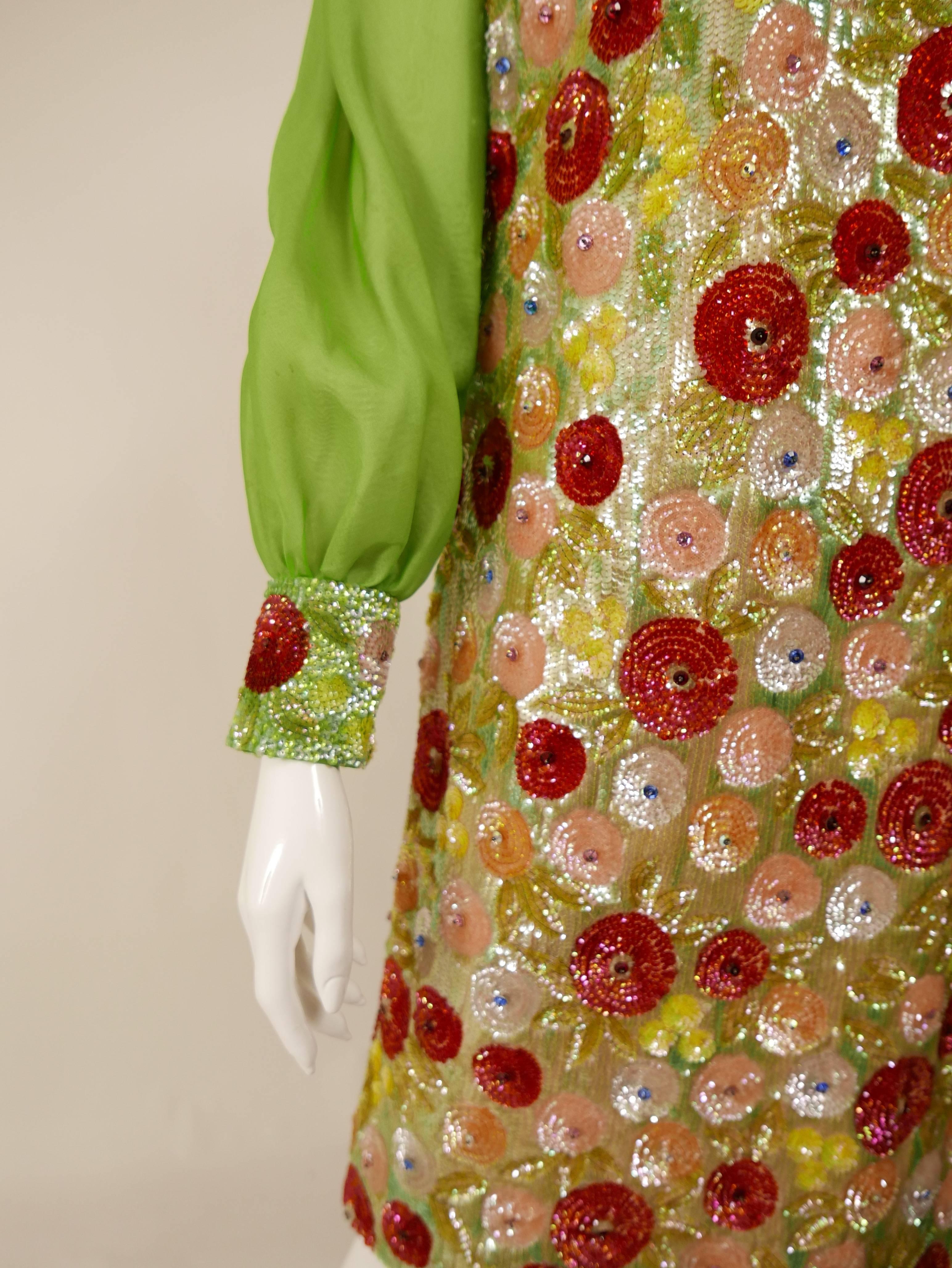 Women's 1960s Italian Couture Sequins Cocktail Mod Mini Dress 