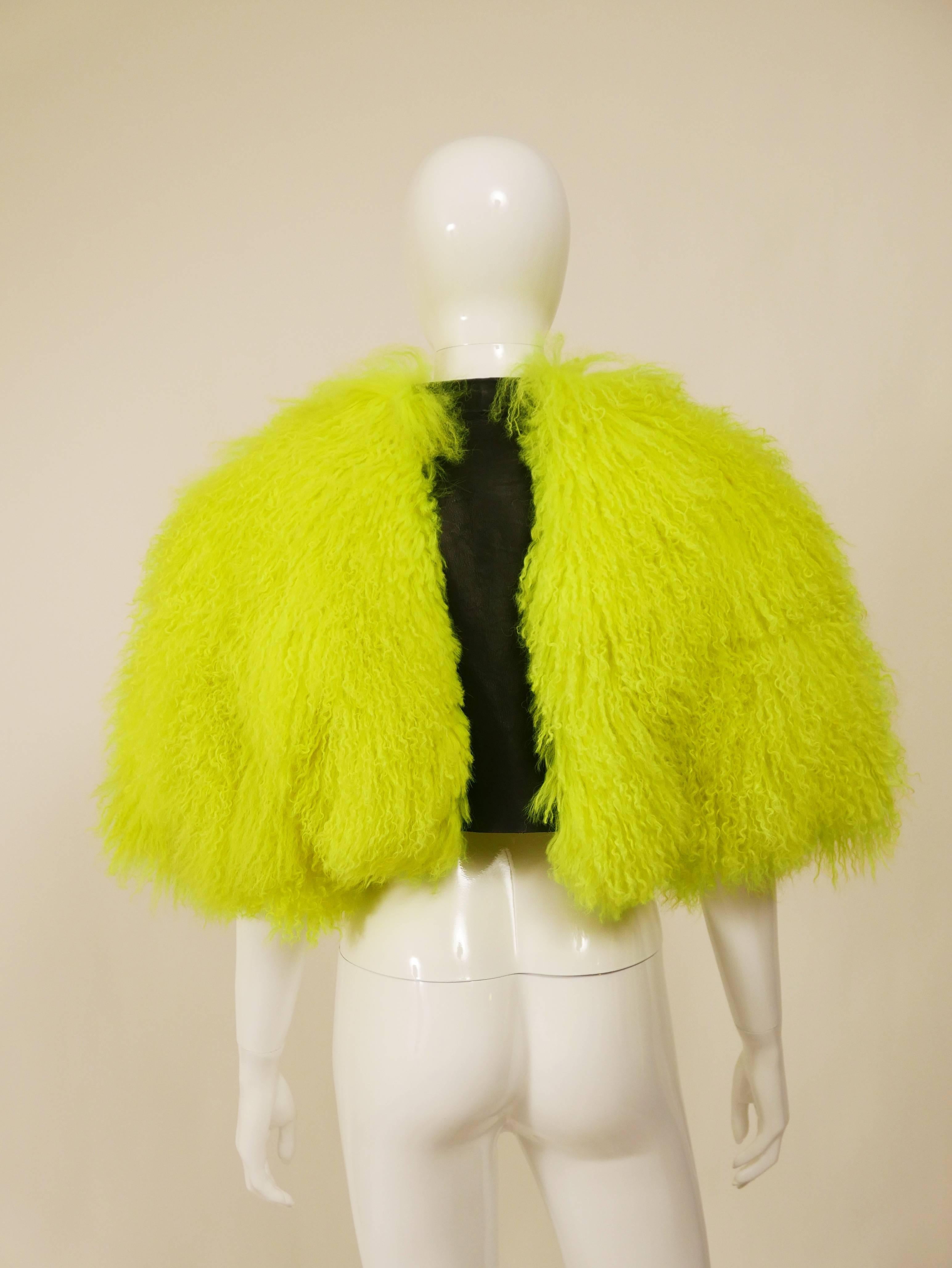 KRIZIA Yellow Mongolia Fur Bolero Jacket New w/tag In New Condition For Sale In Milan, Italy