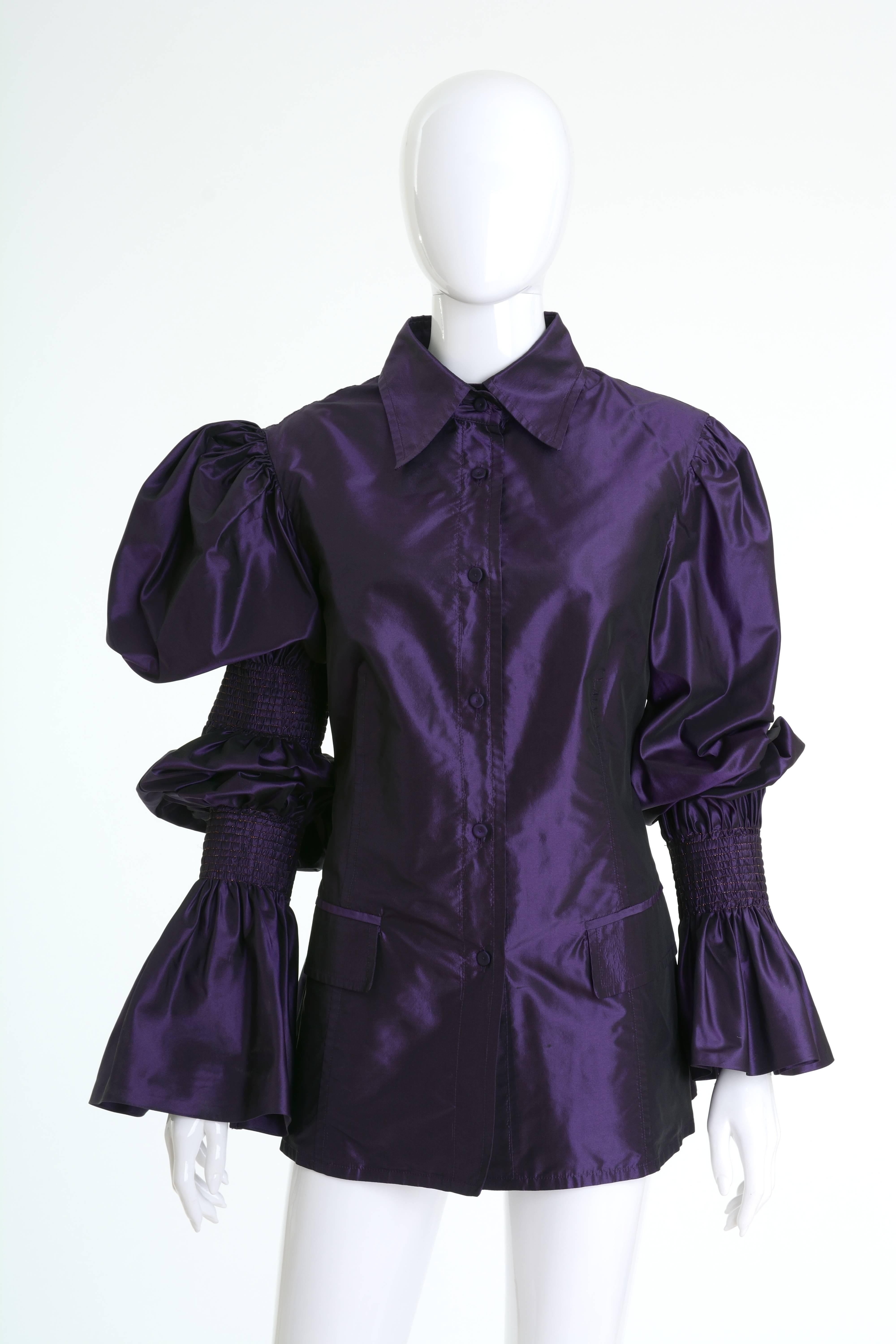 Black 1990s GIANFRANCO FERRE' Purple Taffeta Blouse Jacket