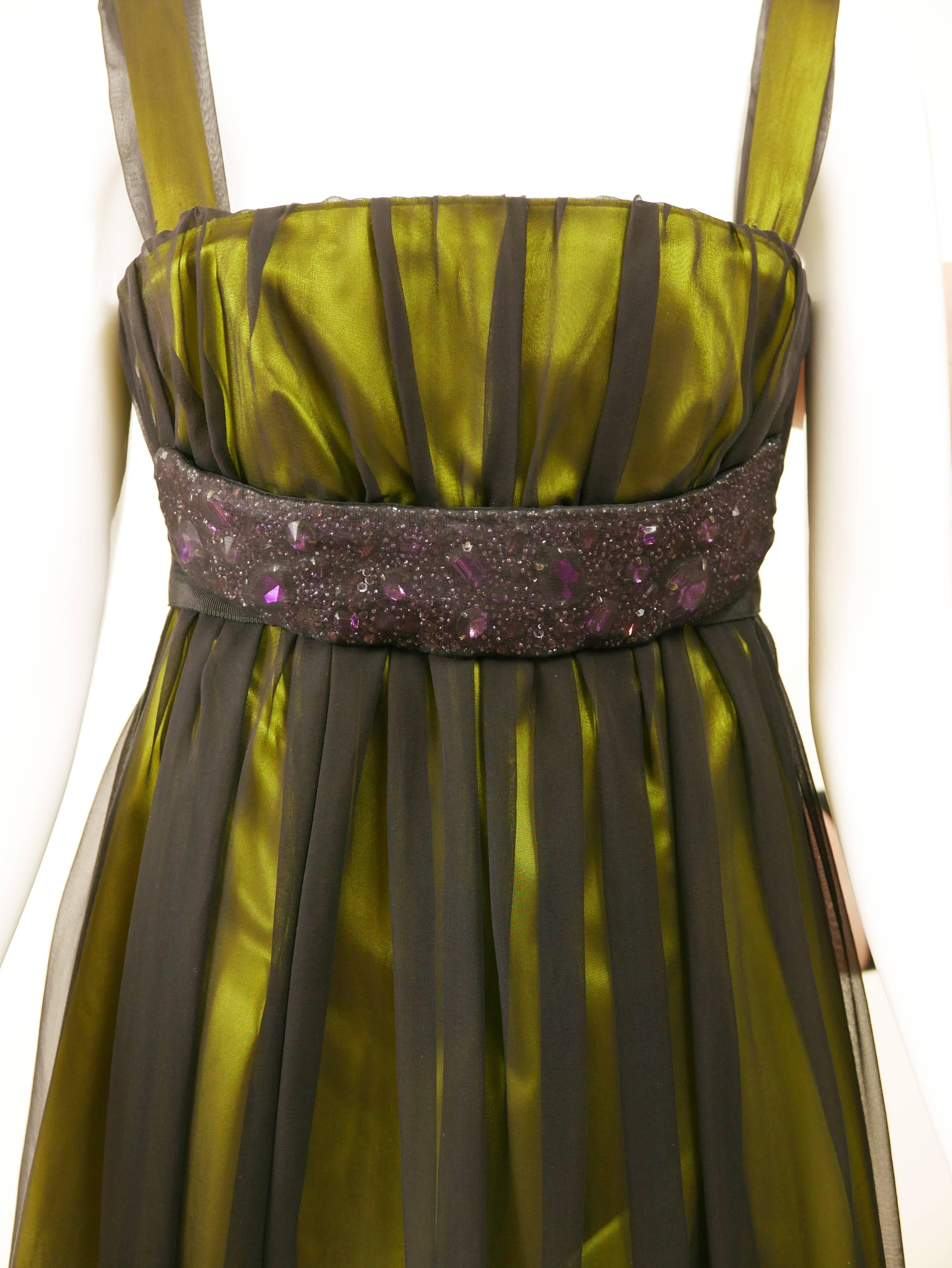 DOLCE & GABBANA Black Sheer and Green Satin Embroidered Cocktail Dress 1