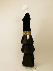 1980s Mila Schön Brown Velvet Silk Embroidered Long Dress