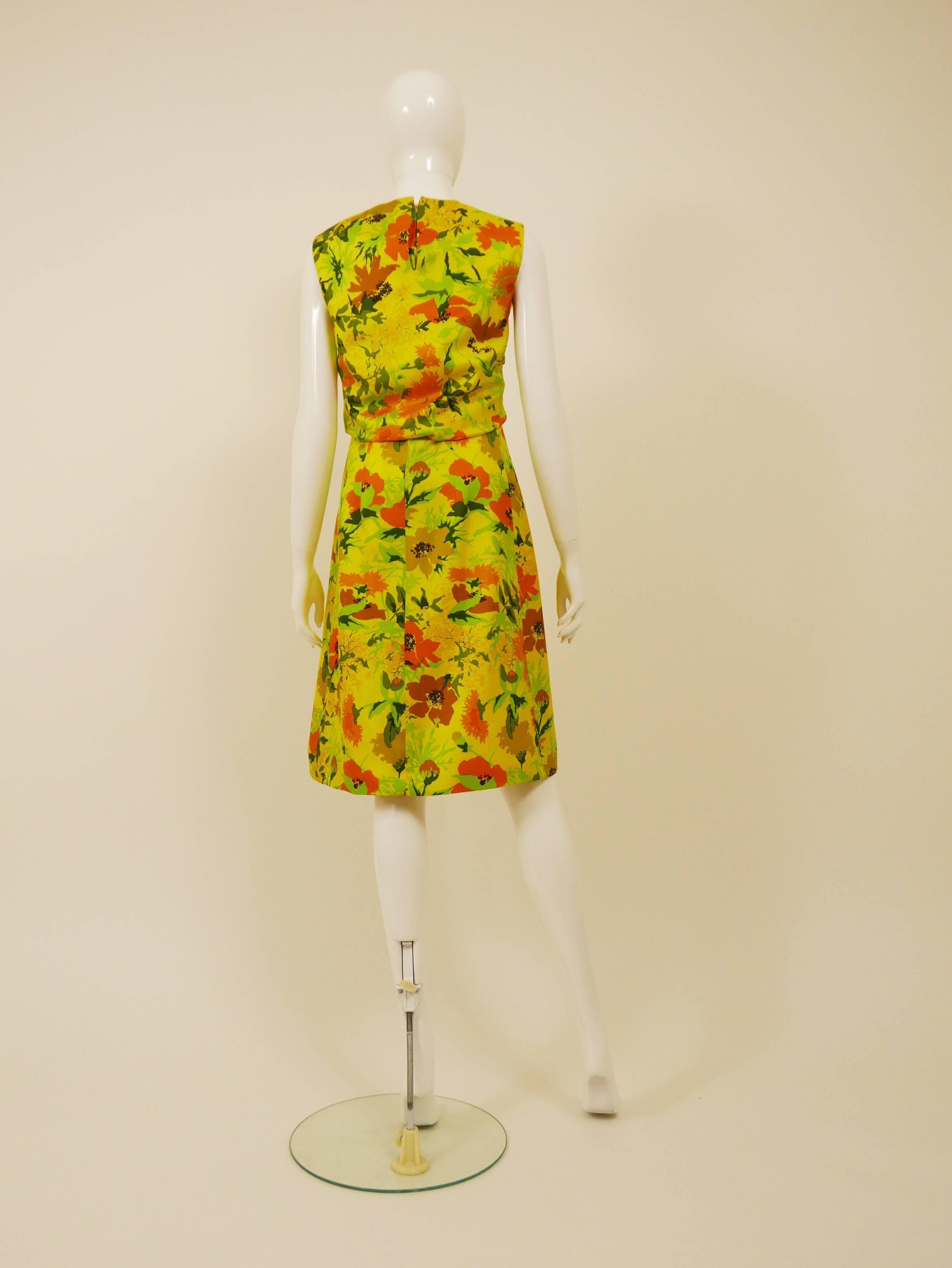 1960s Italian Couture Floral Print Silk Cocktail Dress  In Excellent Condition In Milan, Italy