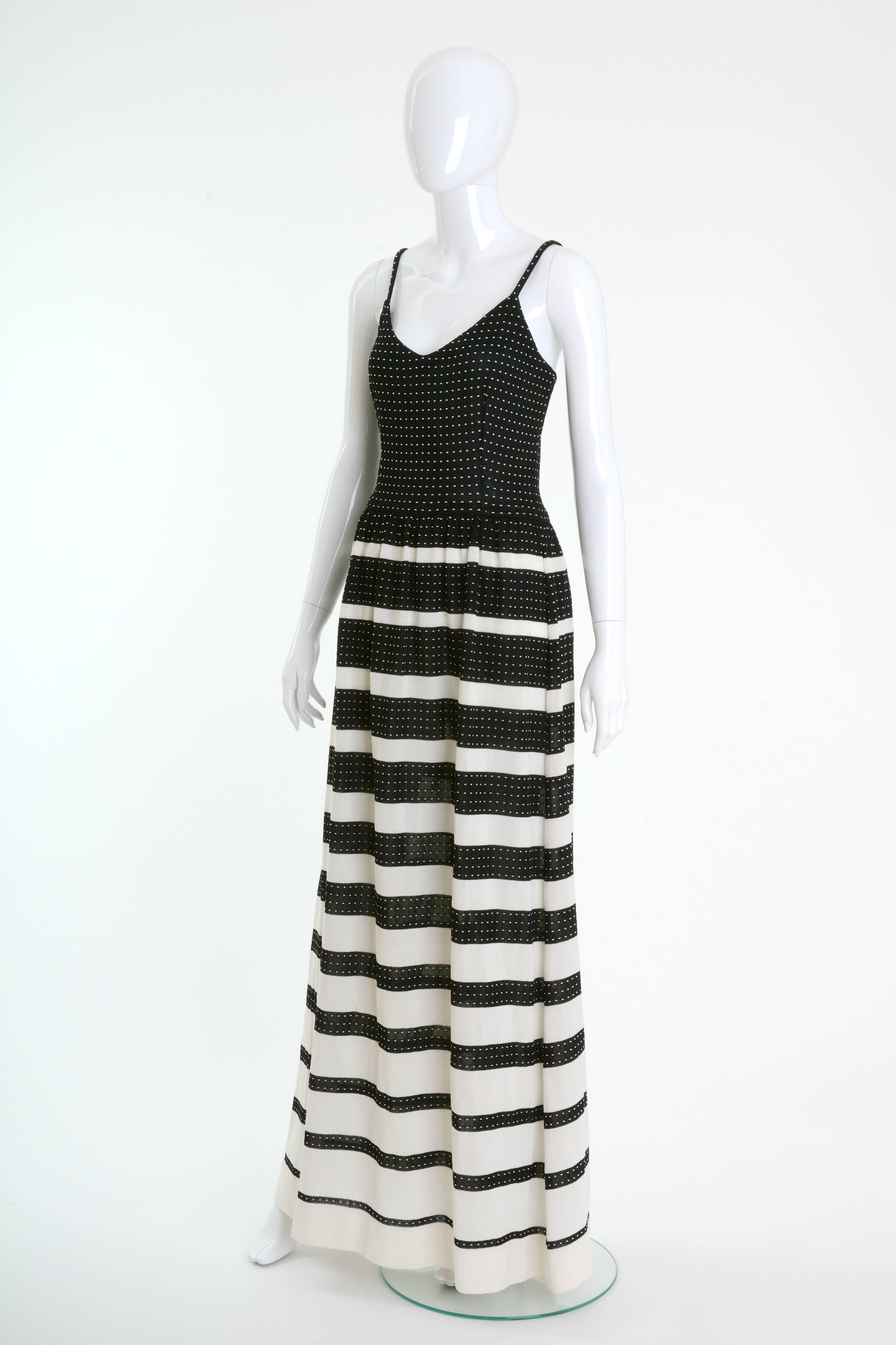 1970s LANVIN Black and White Knitted Long Dress In Excellent Condition In Milan, Italy