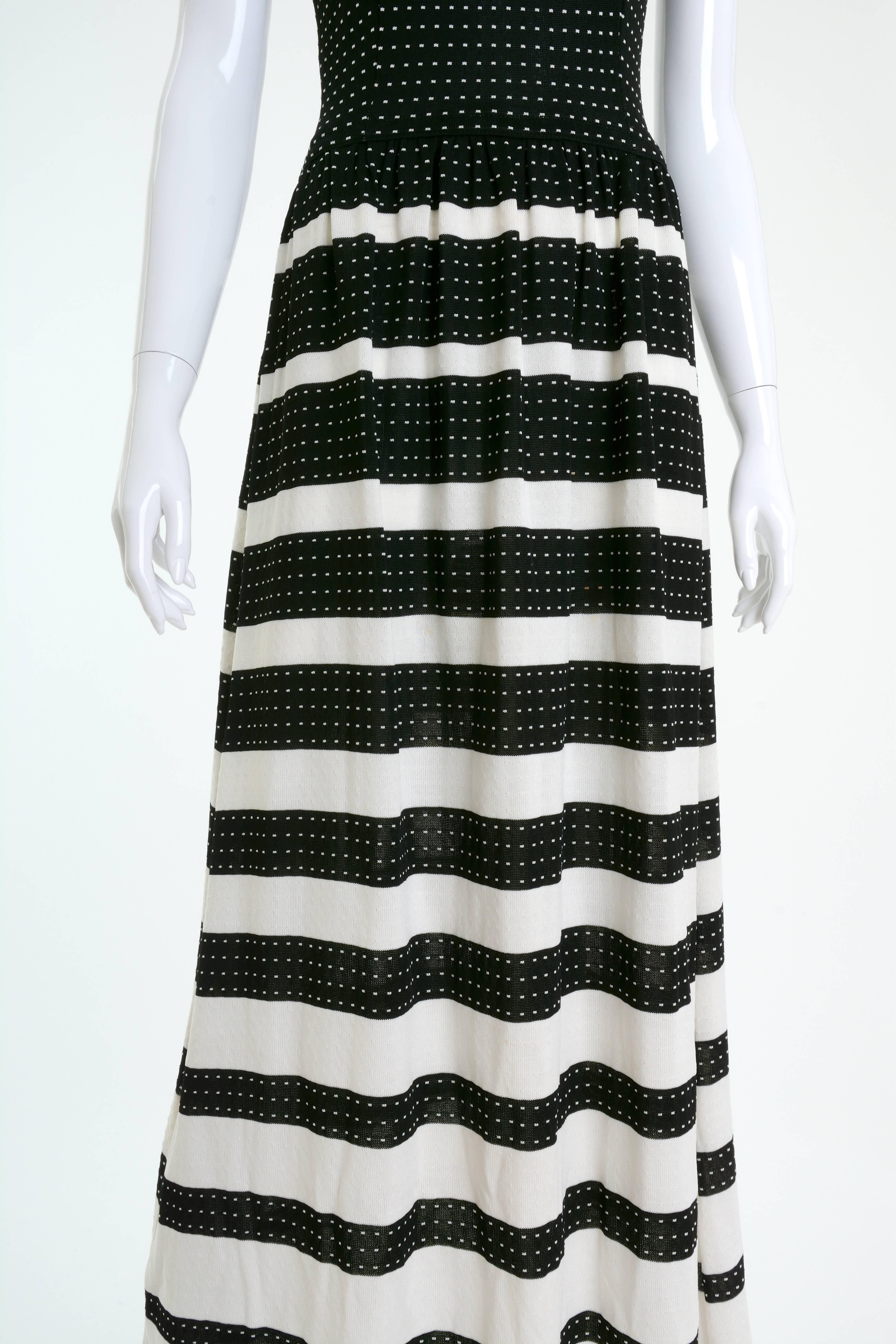 Women's 1970s LANVIN Black and White Knitted Long Dress