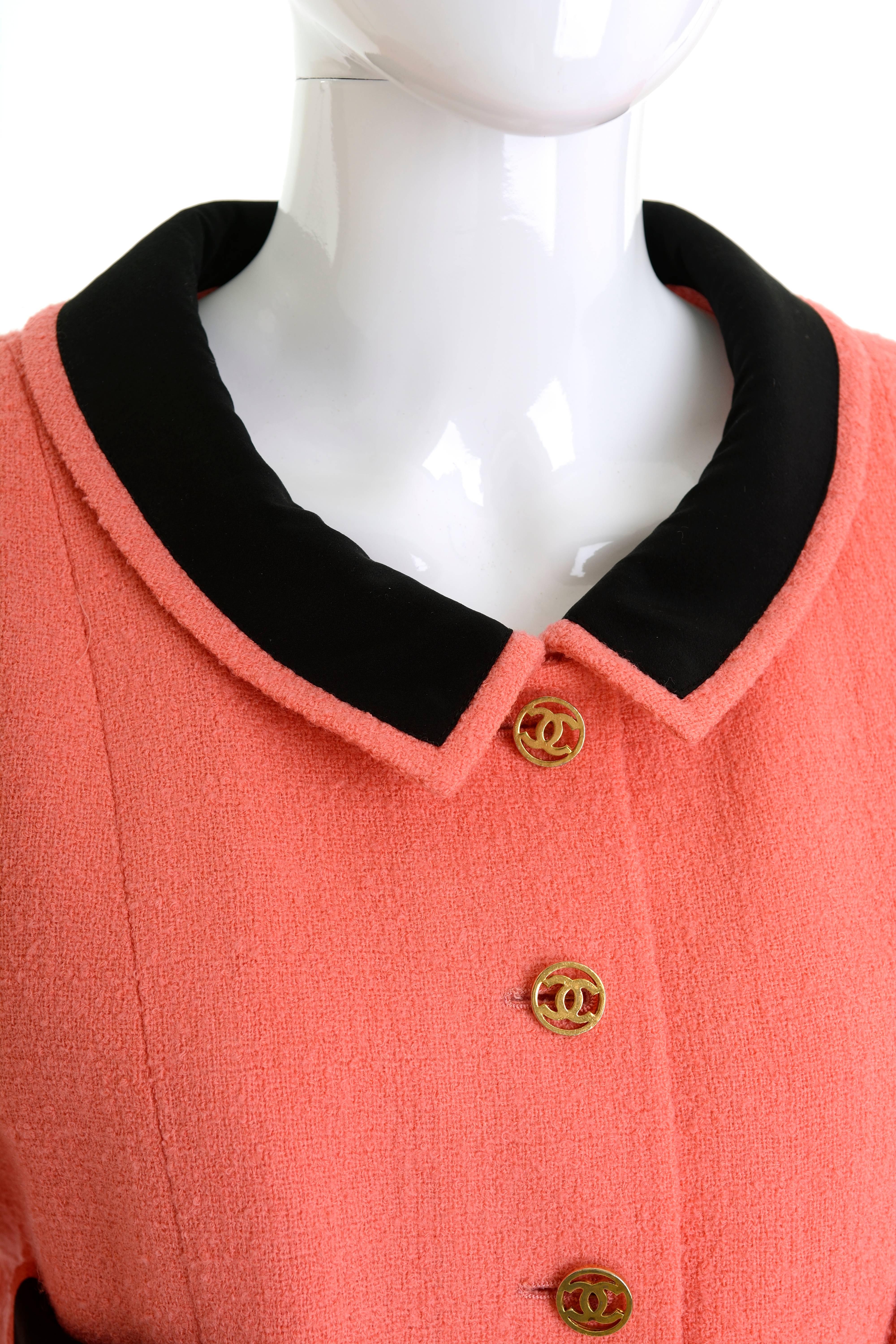 Orange 1990s CHANEL Coral Pink Boucle Suit Dress